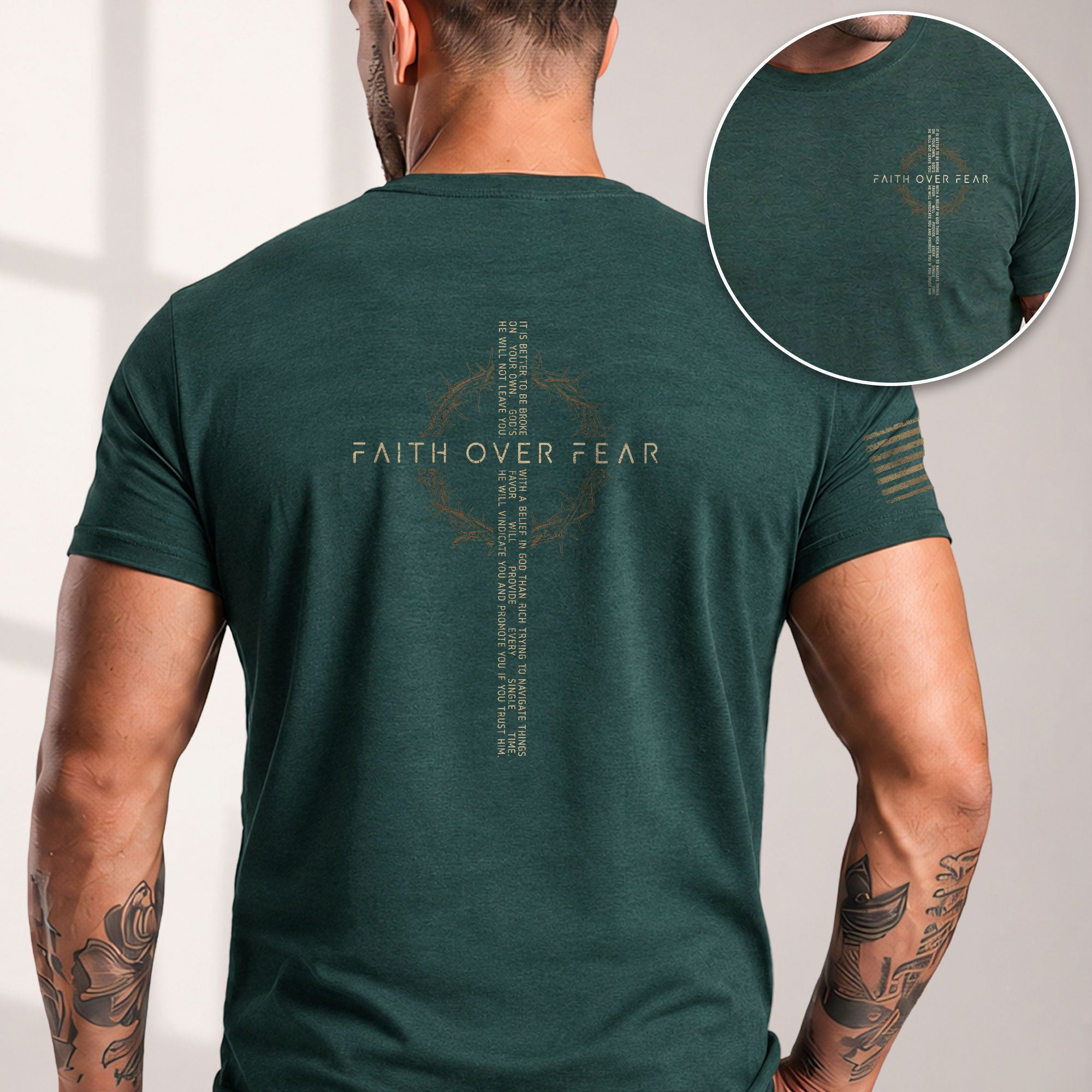 Christian Shirts for Men - Modern Christian Faith Over Fear Message, Christian Tee Shirts - Rust Field Wear