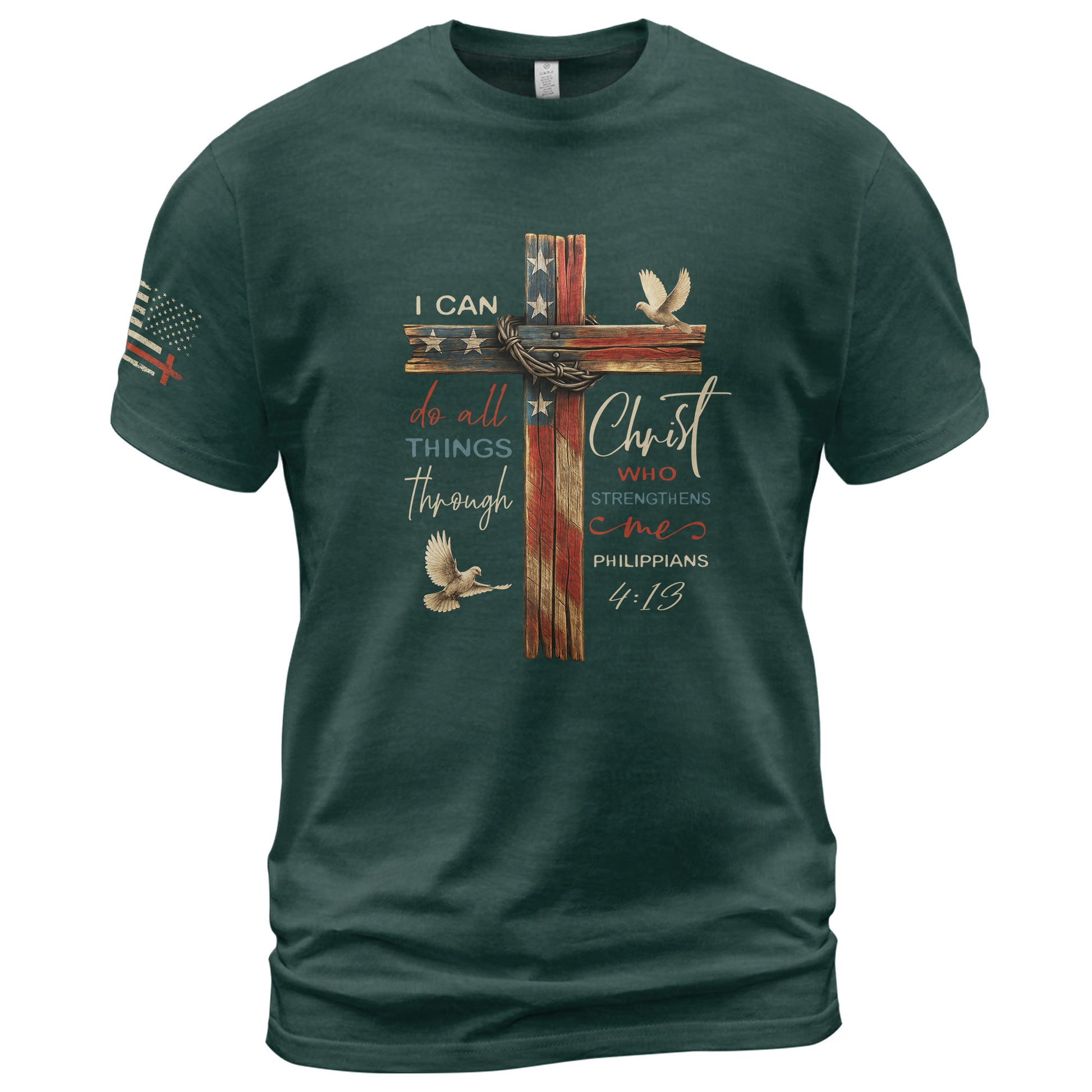Philippians 4:13 I Can Do All Things Through Christ Flag Cross Christian - Christian Shirts for Men, Faith Based Christian Tee Shirts - Rust Field Wear