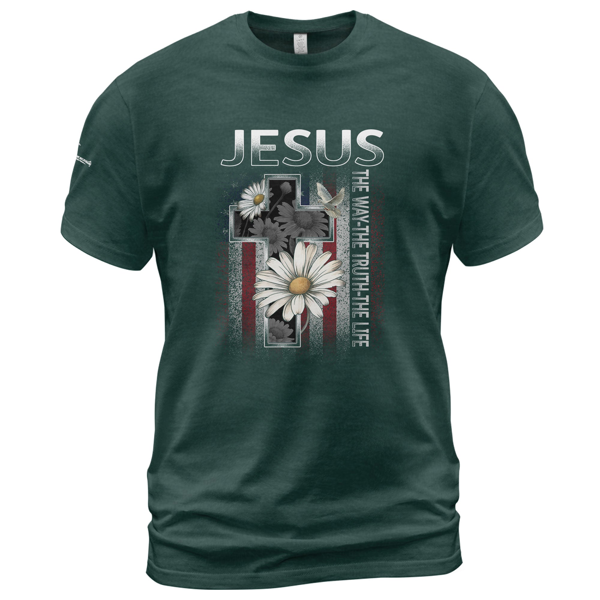 Christian Shirts for Men, Jesus The Way The Truth The Life Floral Cross USA Flag Christian - Christian Tee Shirts - Rust Field Wear