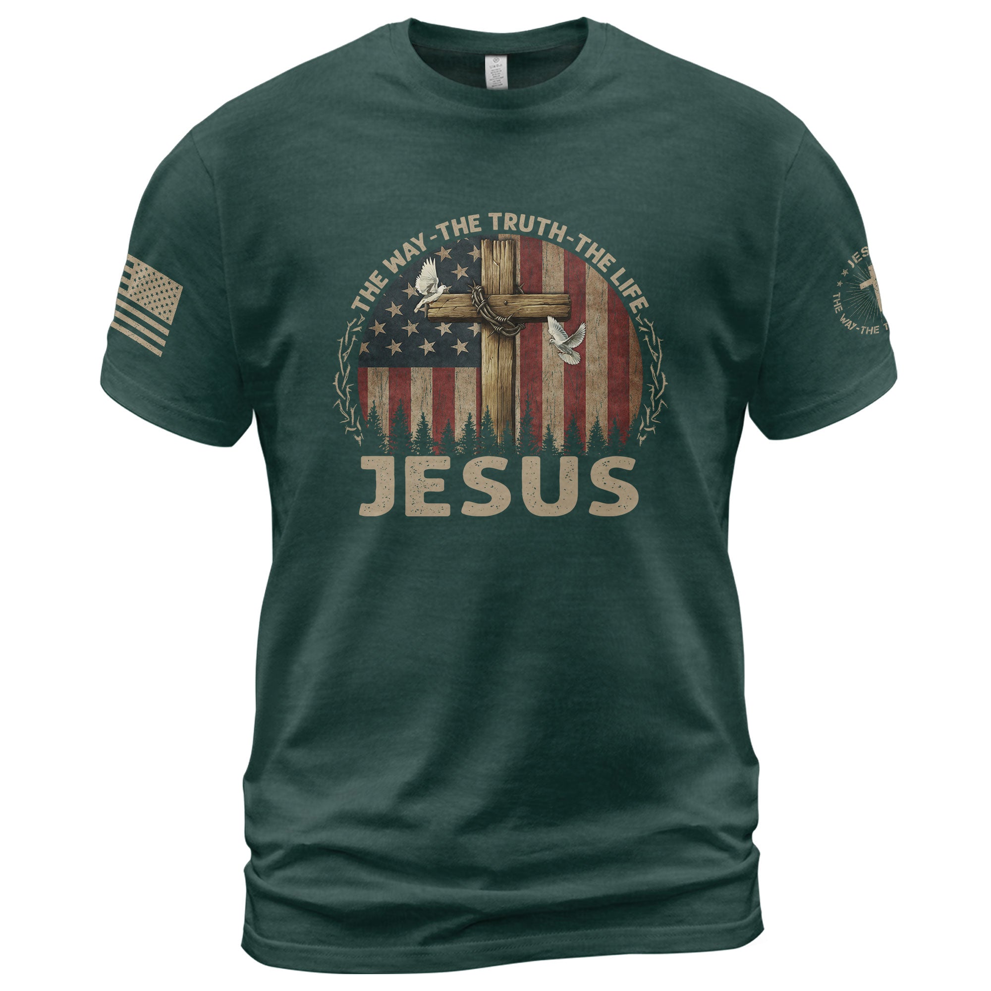 Jesus The Way The Truth The Life USA Flag Cross Christian, Christian Tee Shirts - Faith Shirts for Men - Rust Field Wear