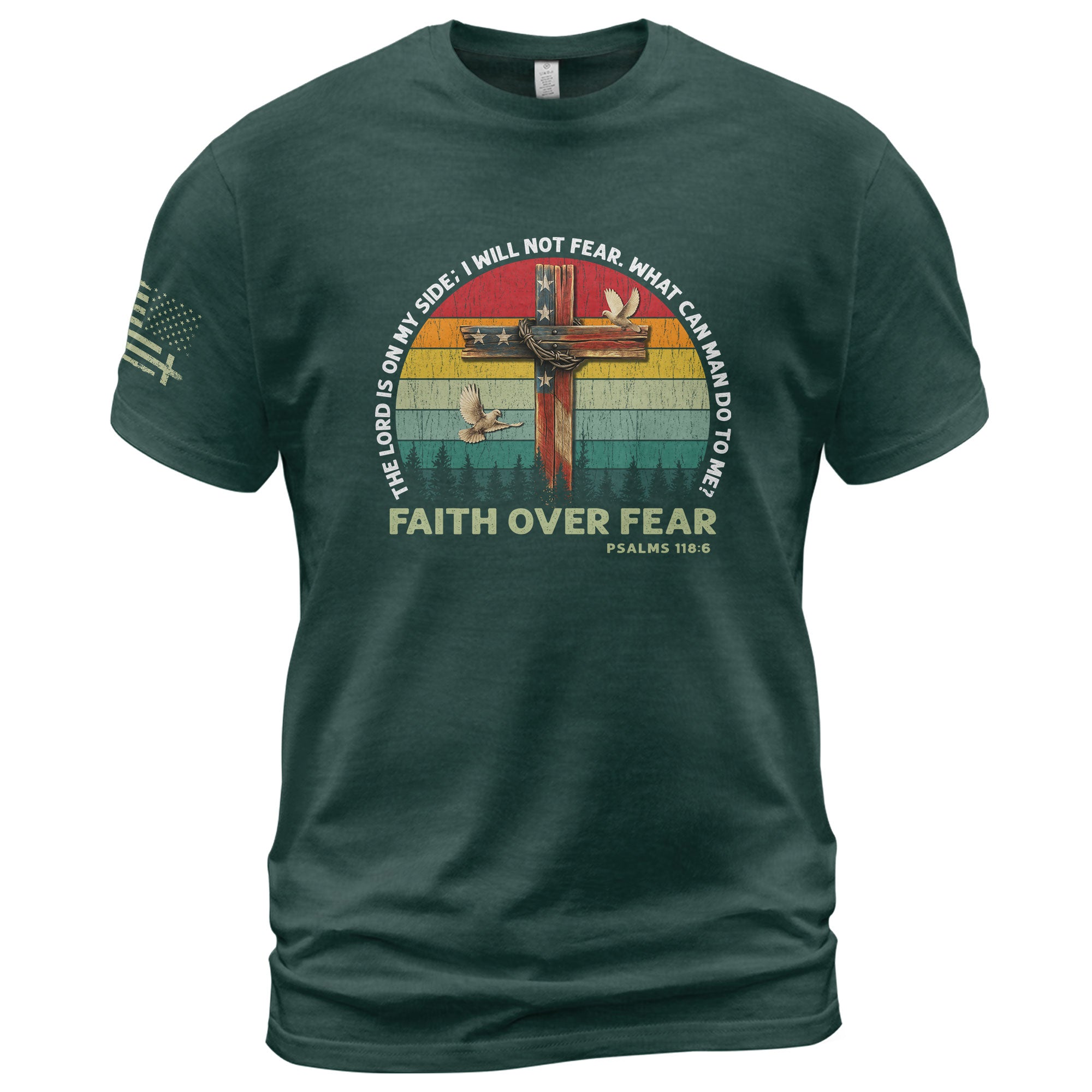 Faith Over Fear Psalm 118:6 Cross and Flag Christian Vintage, Christian Shirts for Men - Christian Tee Shirts - Rust Field Wear