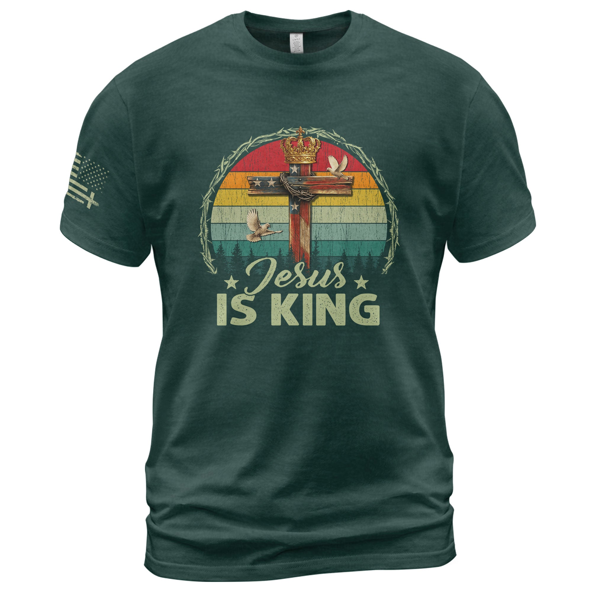 Christian Tee Shirts, Jesus Is King Crown Cross Christian - Christian Shirts for Men - Rust Field Wear