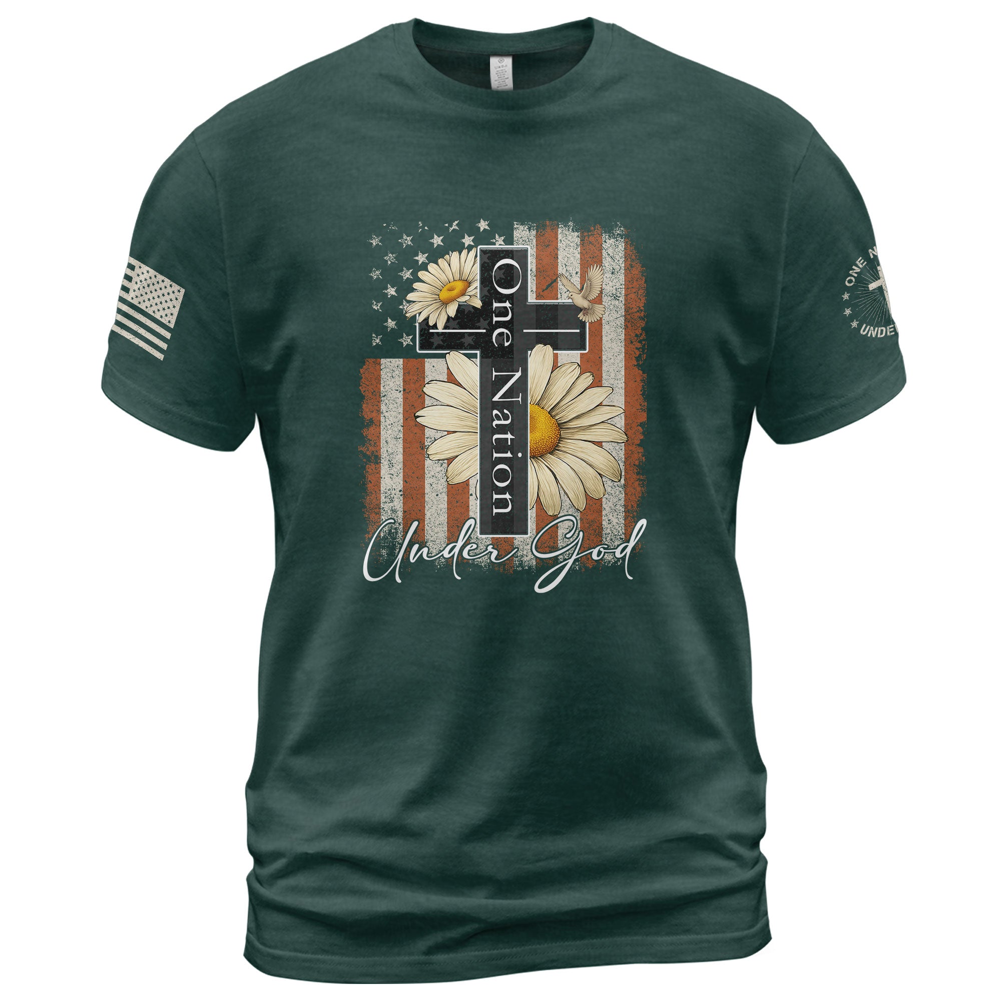 One Nation Under God Floral Patriotic - Christian Tee Shirts, Christian Shirts for Men - Rust Field Wear