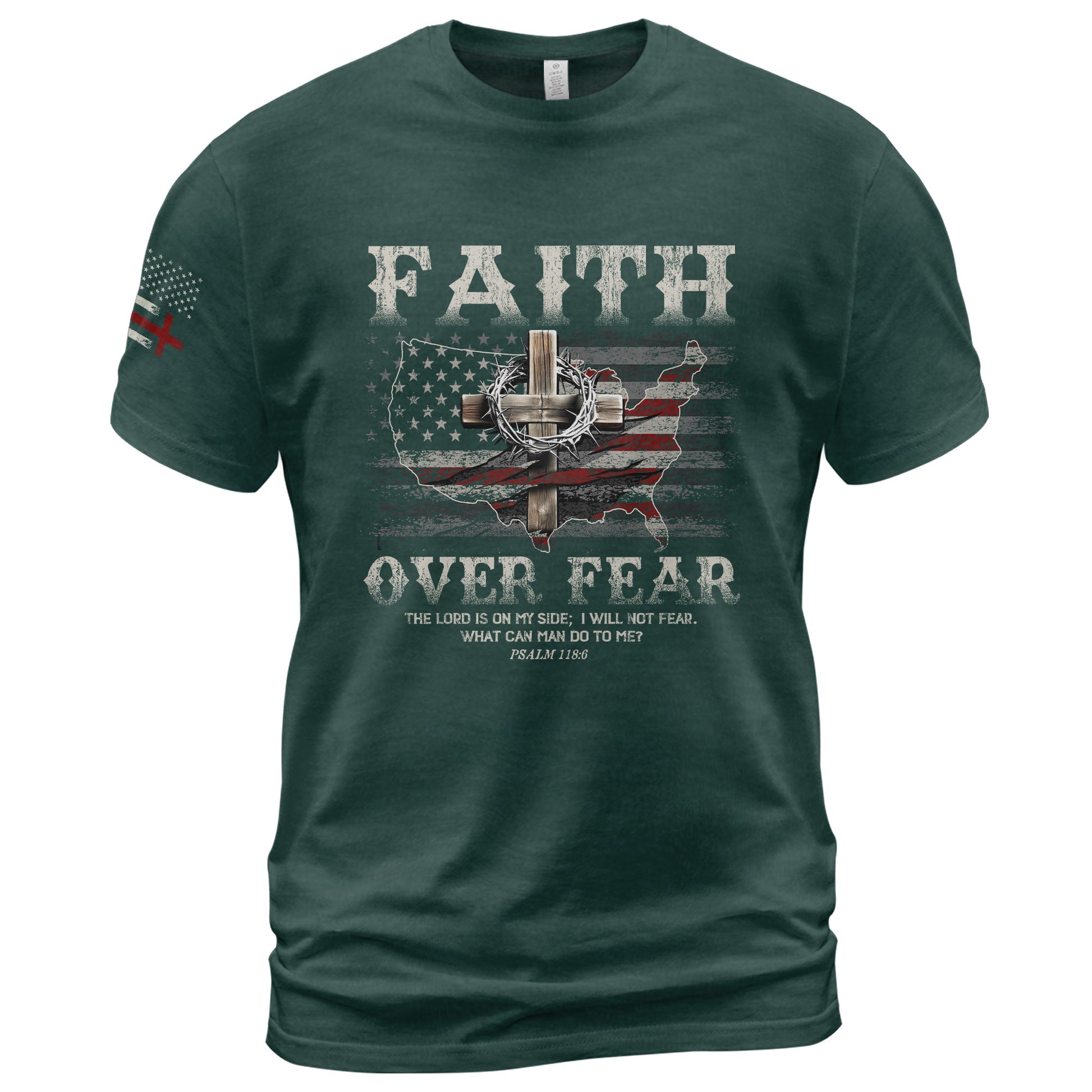 Faith Over Fear Psalm 118:6 Christian USA Cross - Christian Shirts for Men, Faith Based Christian Tee Shirts - Rust Field Wear