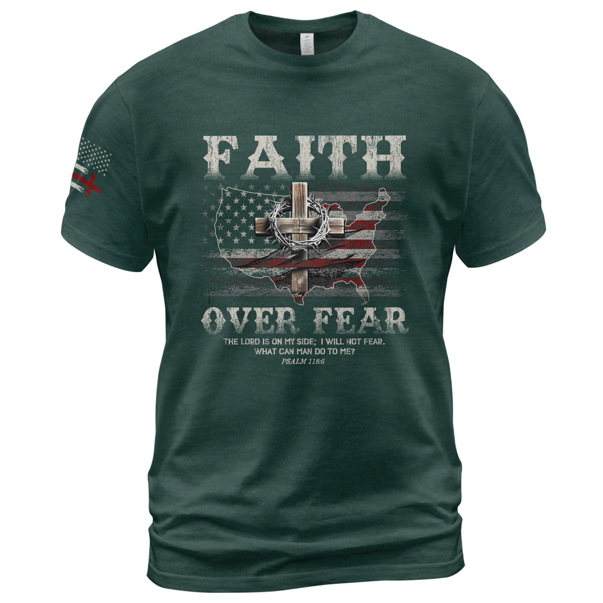 Faith Over Fear Psalm 118:6 Christian USA Cross - Christian Shirts for Men, Faith Based Christian Tee Shirts - Rust Field Wear
