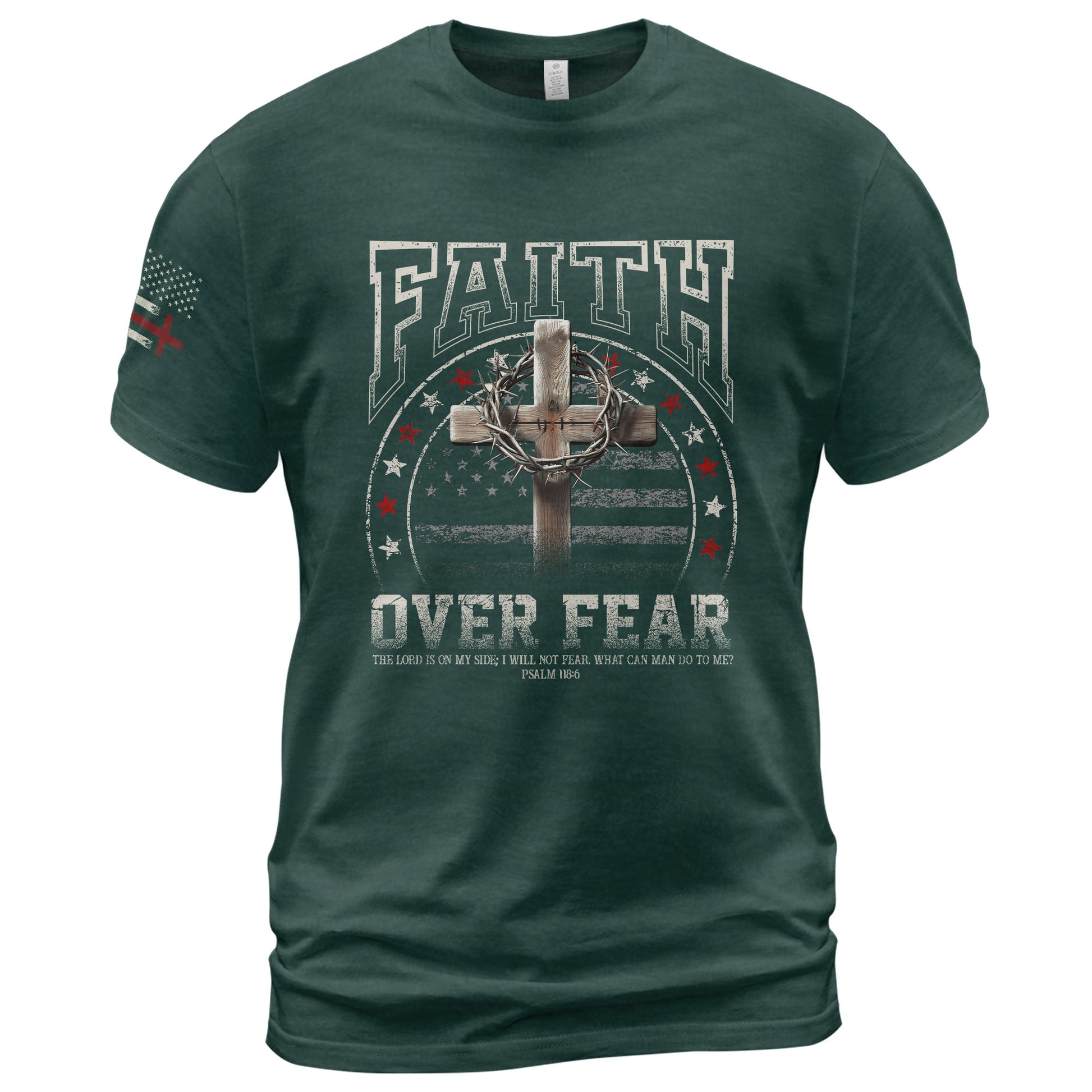 Faith Based Christian Tee Shirts, Faith Over Fear Cross American Flag - Christian Shirts for Men - Rust Field Wear
