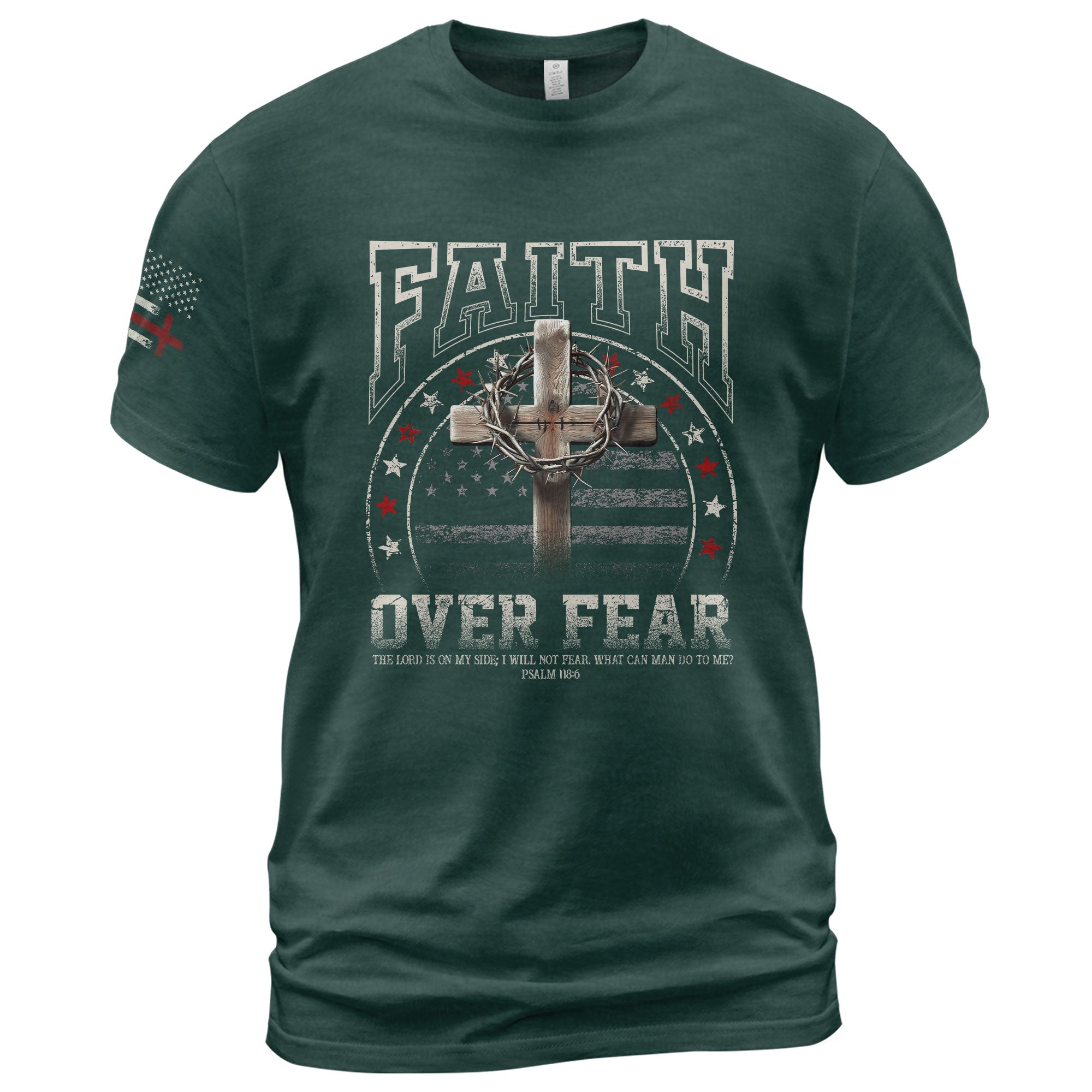 Faith Based Christian Tee Shirts, Faith Over Fear Cross American Flag - Christian Shirts for Men - Rust Field Wear