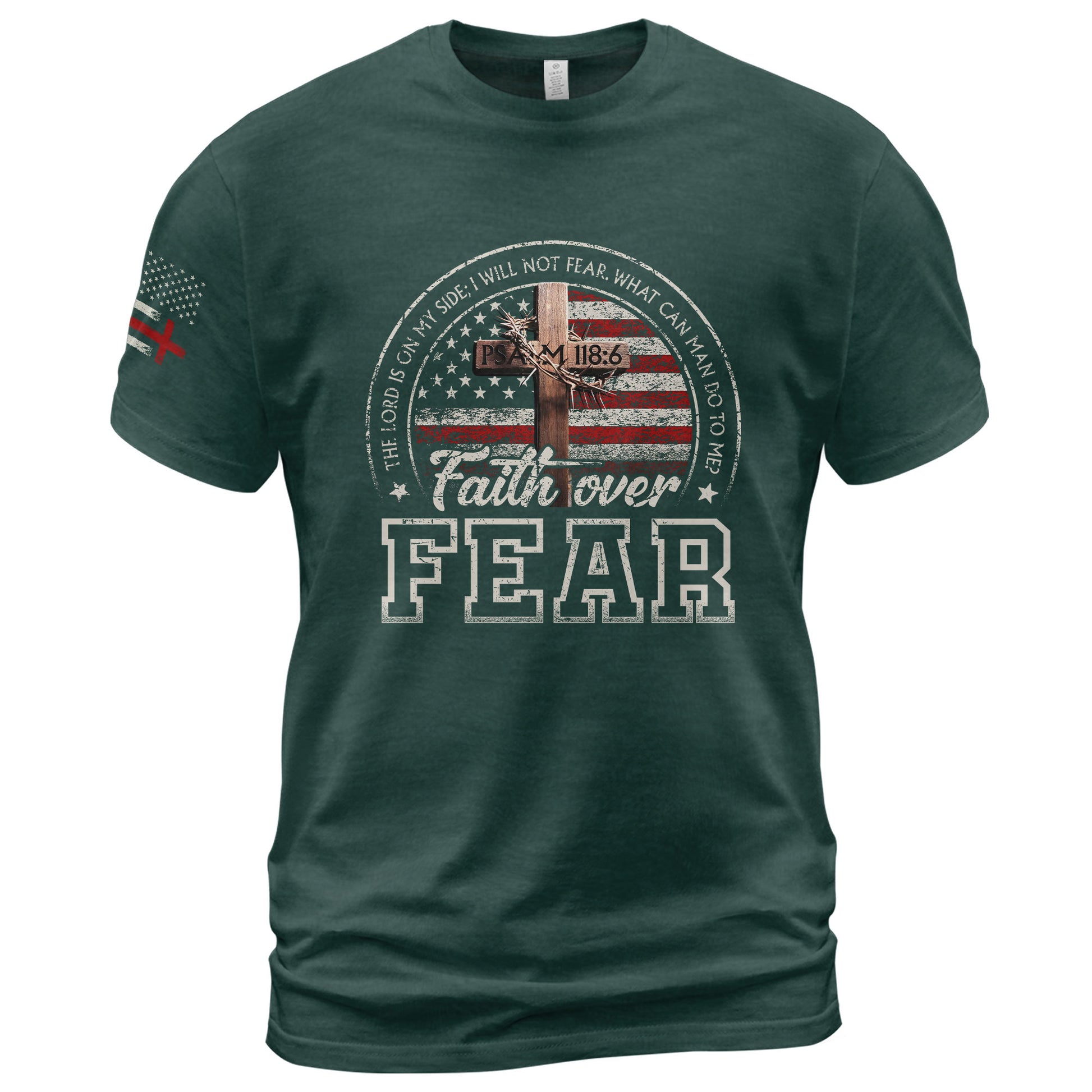 Faith Over Fear Psalm 118:6 American Flag Design, Christian Shirts for Men - Christian Tee Shirts - Rust Field Wear