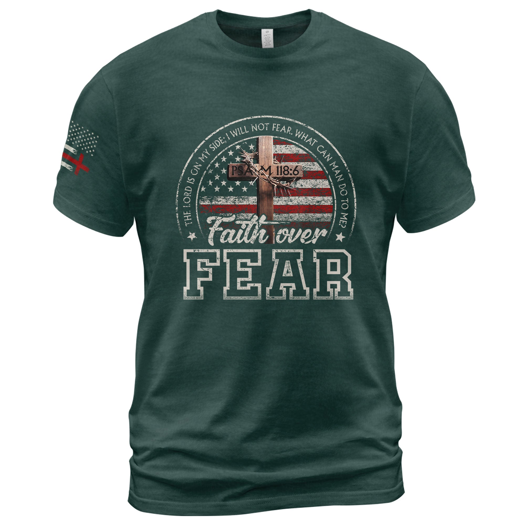Faith Over Fear Psalm 118:6 American Flag Design, Christian Shirts for Men - Christian Tee Shirts - Rust Field Wear