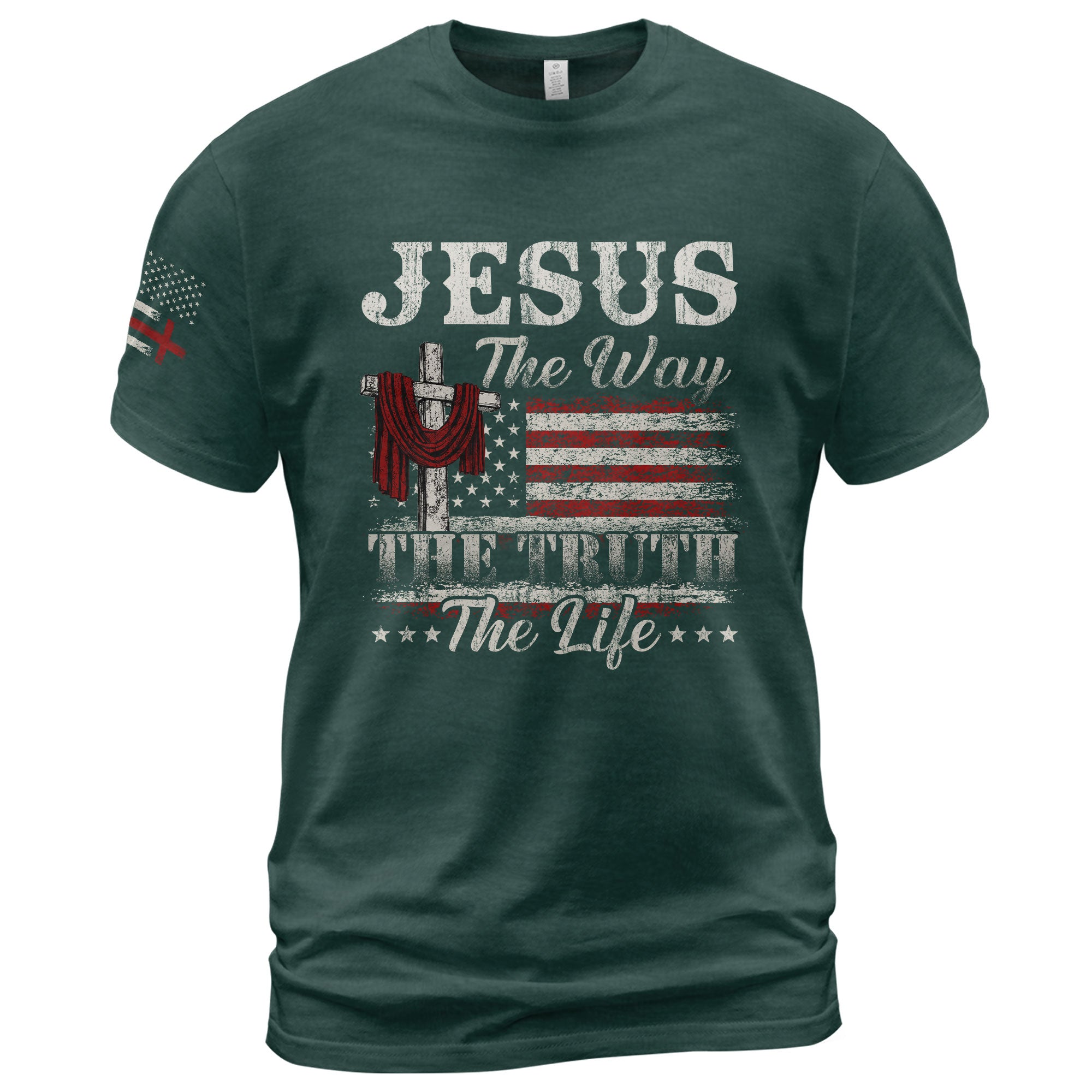 Jesus The Way The Truth The Life Flag Cross - Christian Tee Shirts, Christian Shirts for Men - Rust Field Wear