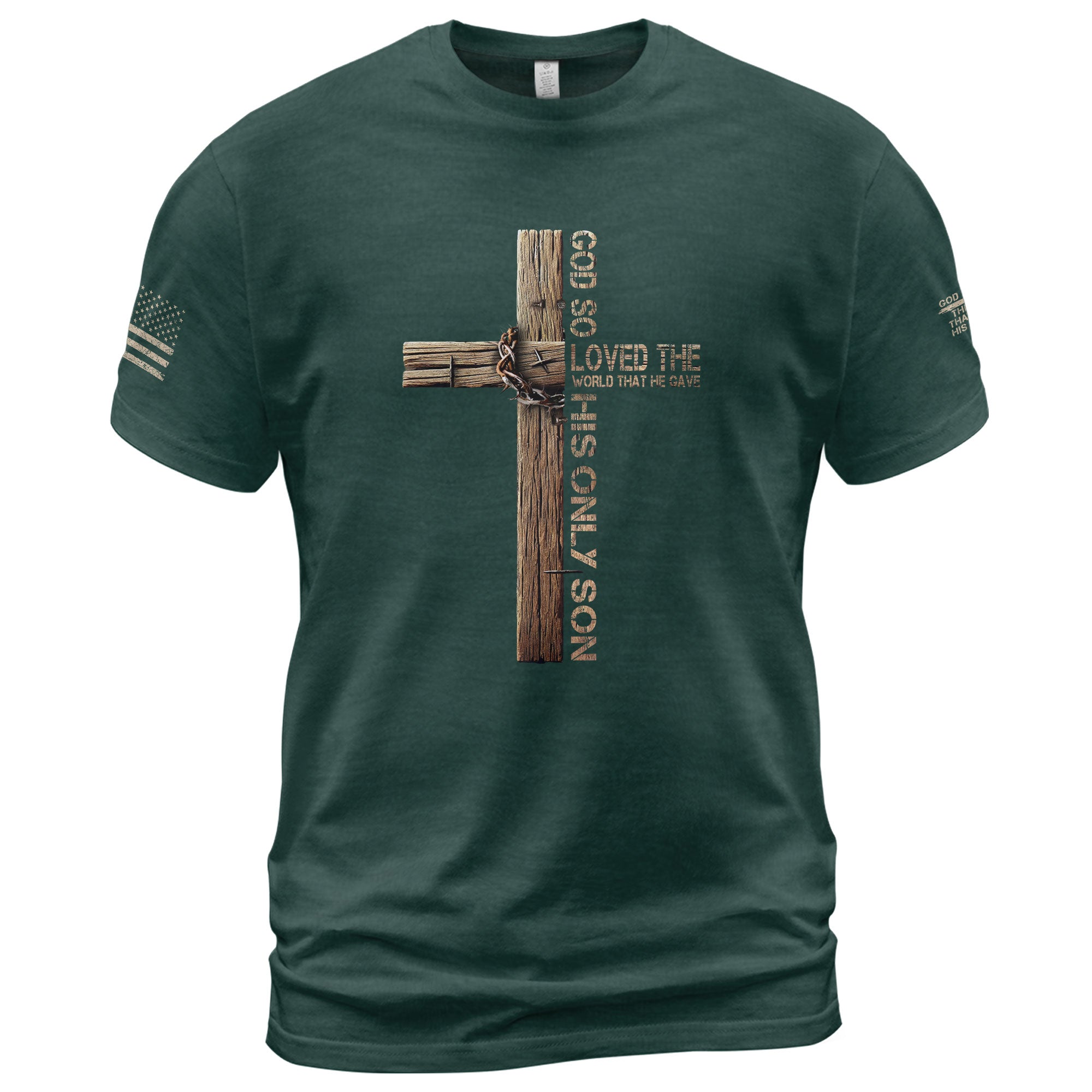 God So Loved John 3:16 Cross with Crown of Thorns - Christian Shirts for Men, Faith Based Christian Tee Shirts - Rust Field Wear