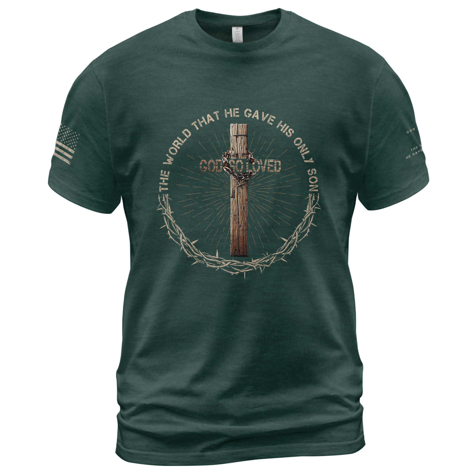 Faith Based Christian Tee Shirts, God So Loved John 3:16 Cross Edition - Christian Shirts for Men - Rust Field Wear