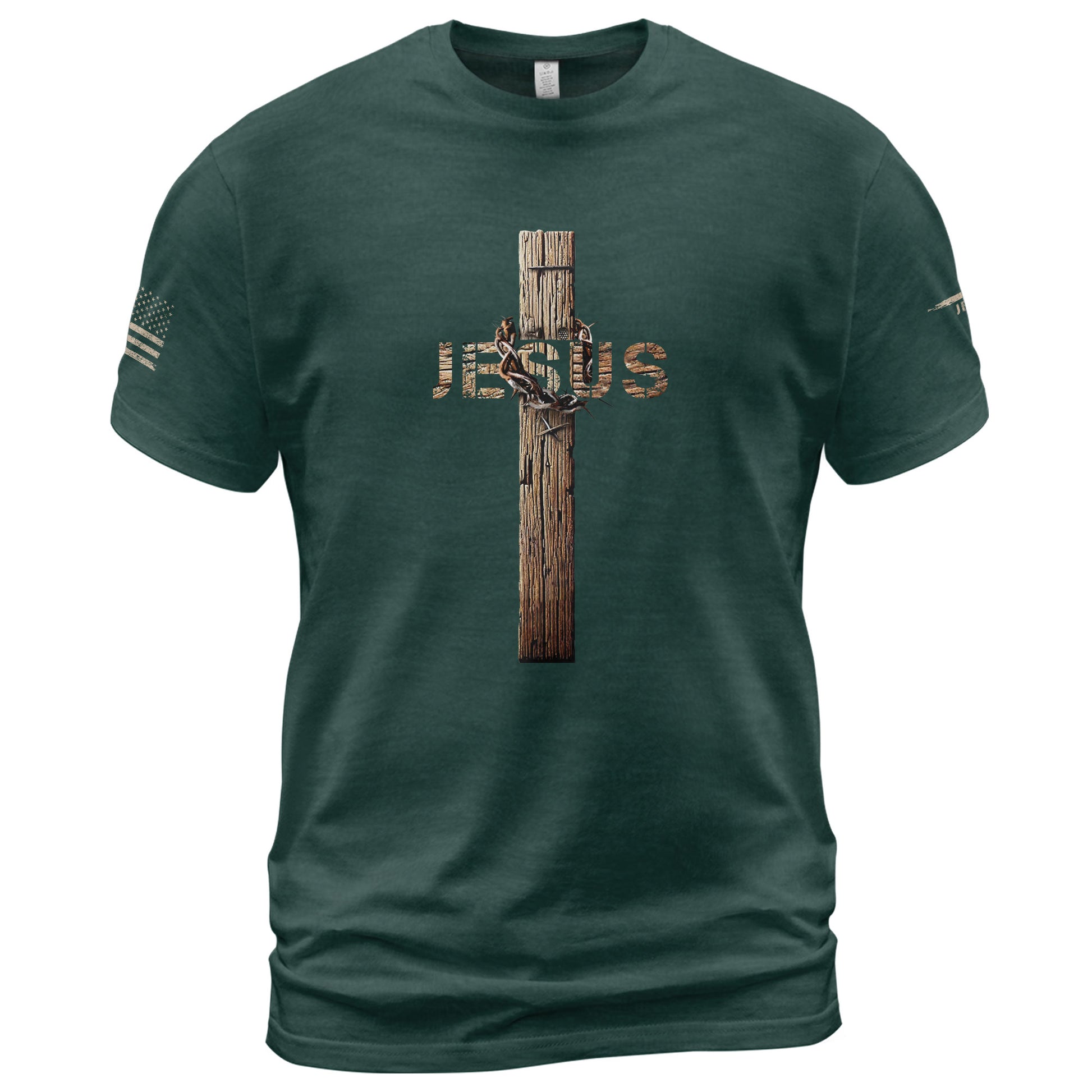 Christian Shirts for Men - Jesus Rustic Cross with Crown of Thorns Design, Christian Tee Shirts - Rust Field Wear