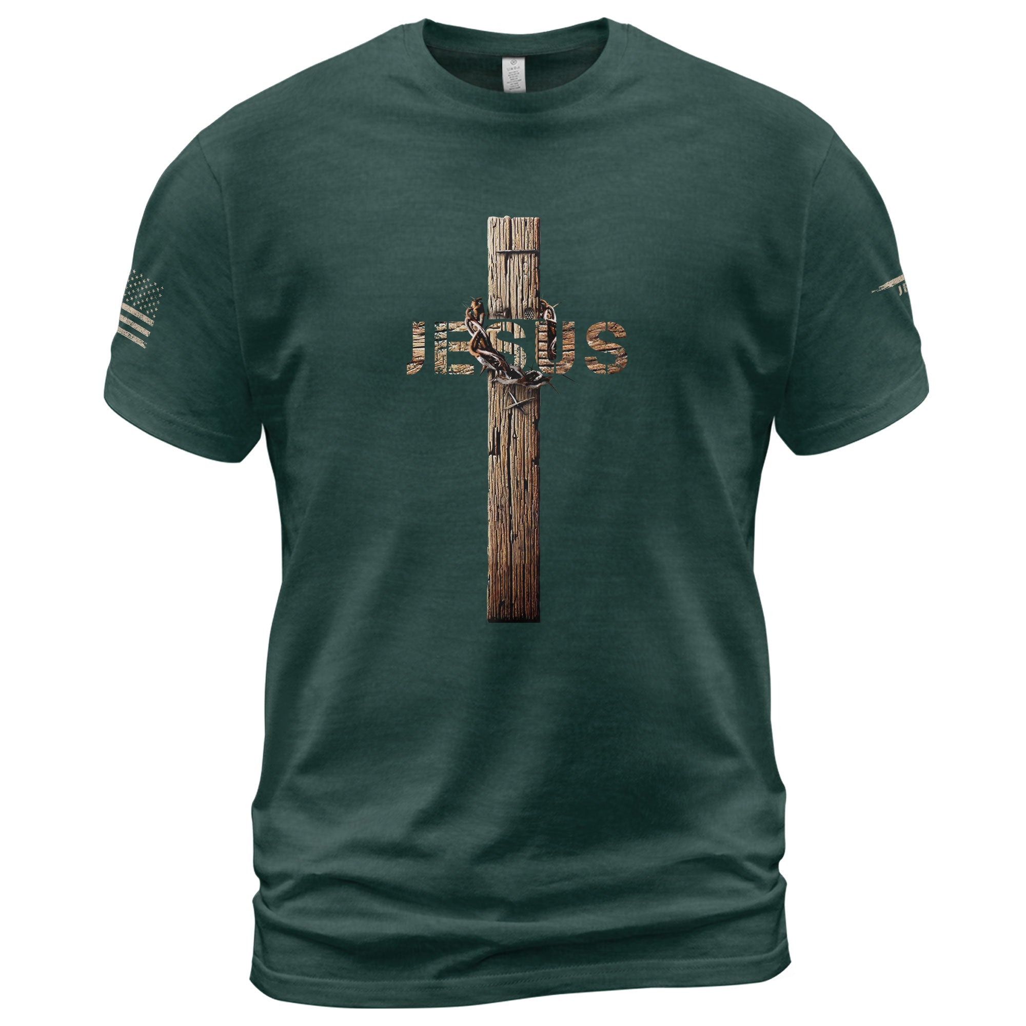 Christian Shirts for Men - Jesus Rustic Cross with Crown of Thorns Design, Christian Tee Shirts - Rust Field Wear
