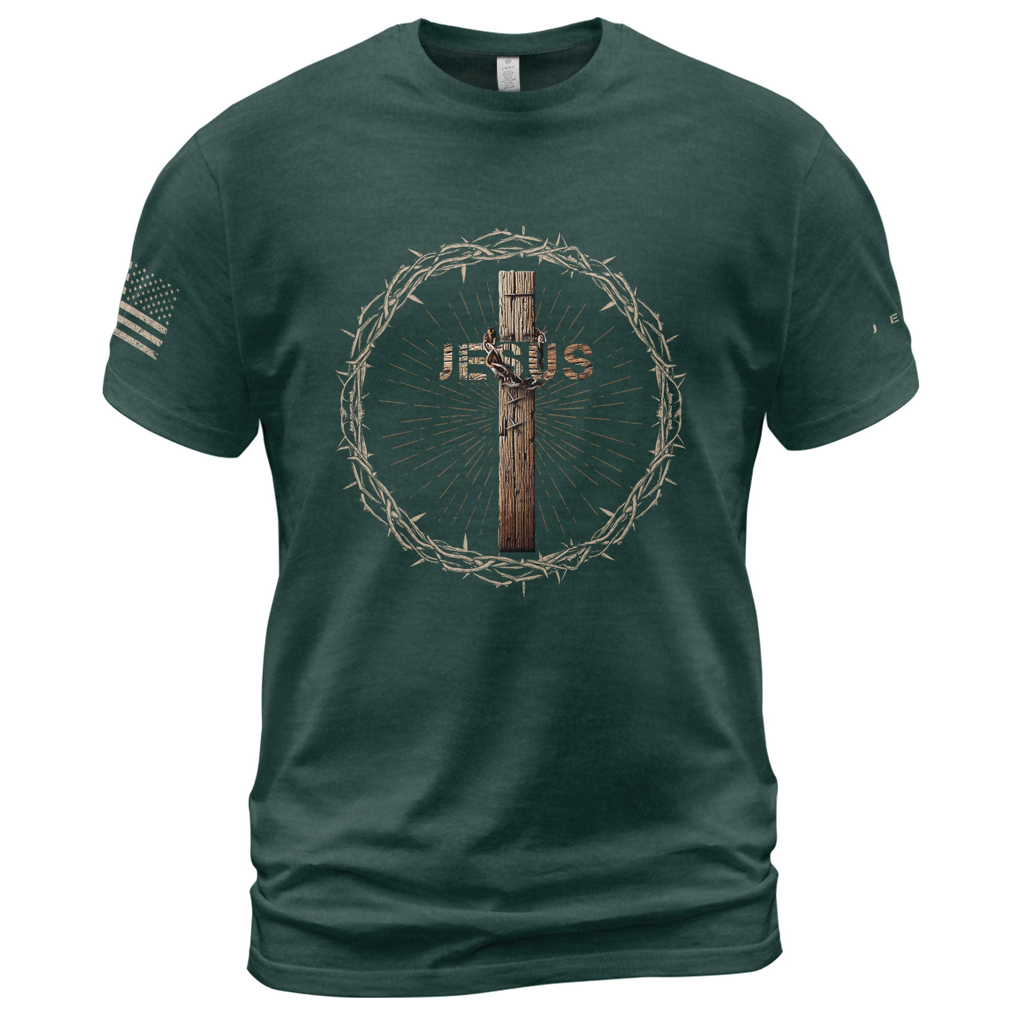 Jesus Crown of Thorns Cross Design - Christian Shirts for Men, Faith Based Christian Tee Shirts - Rust Field Wear