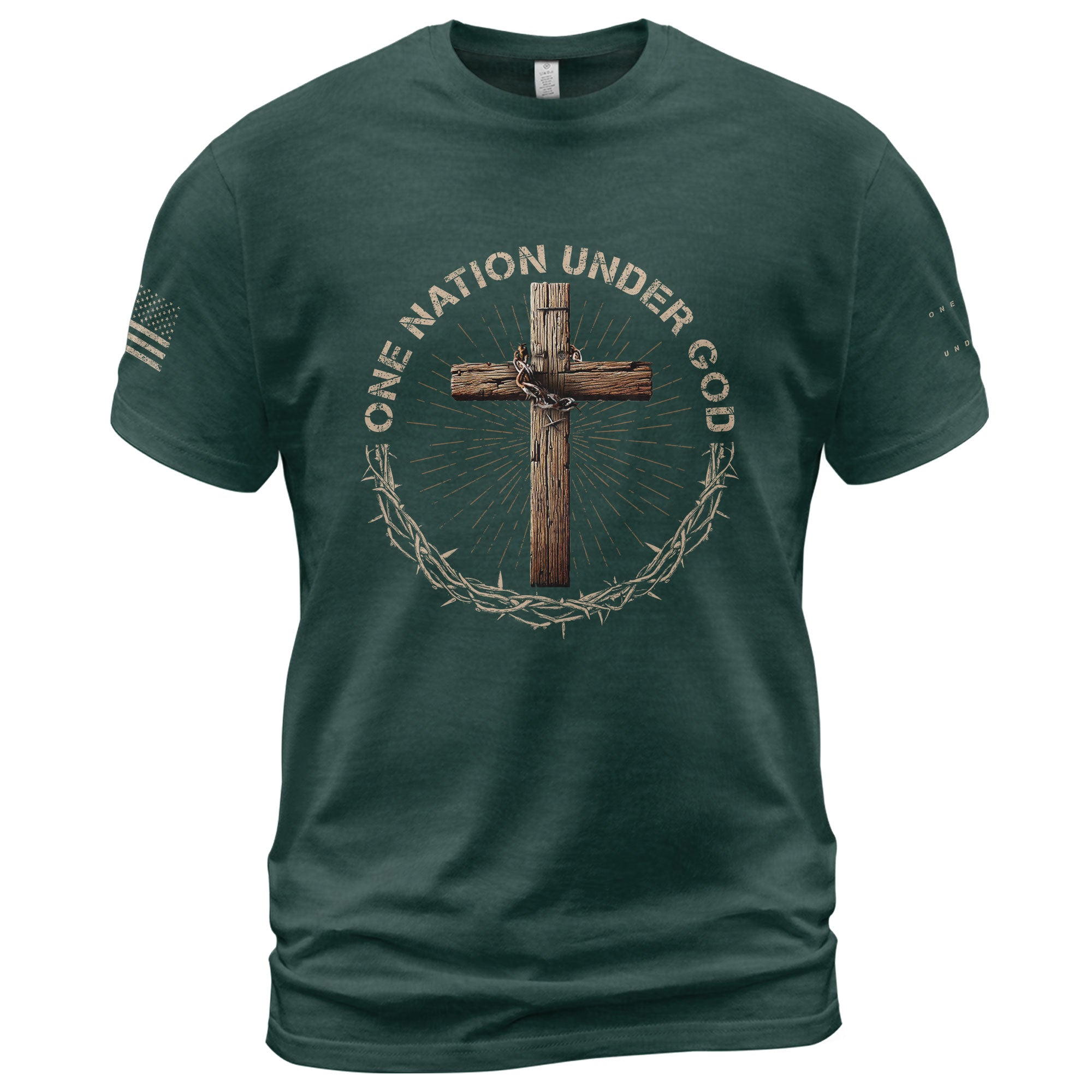 Christian Shirts for Men - One Nation Under God Crown and Cross Edition, Christian Tee Shirts - Rust Field Wear