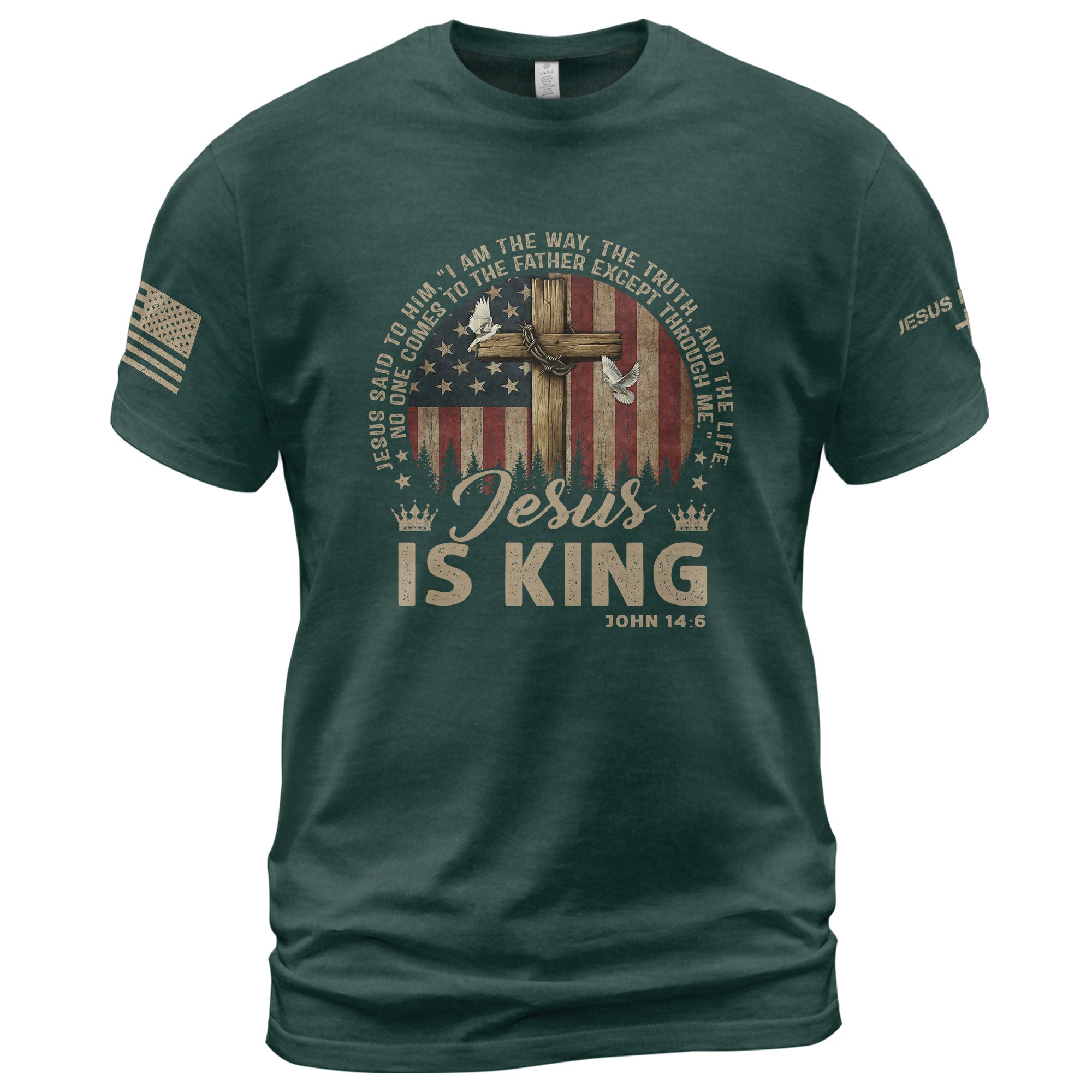 Christian Tee Shirts, Jesus Is King , Cross, American Flag and Christian Faith - Christian Shirts for Men - Rust Field Wear