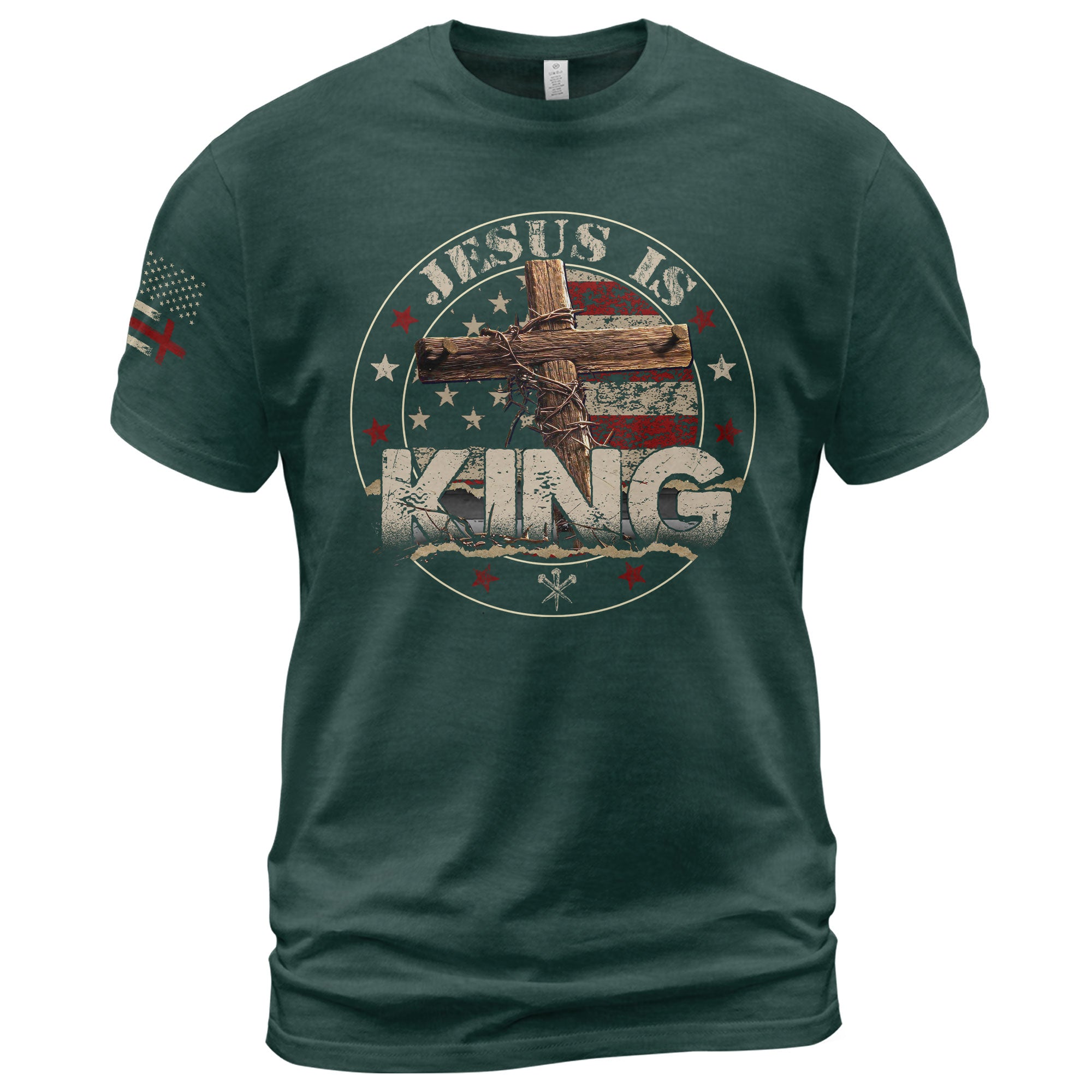 Christian Shirts for Men, Jesus Is King Christian Cross American Flag for - Christian Tee Shirts - Rust Field Wear