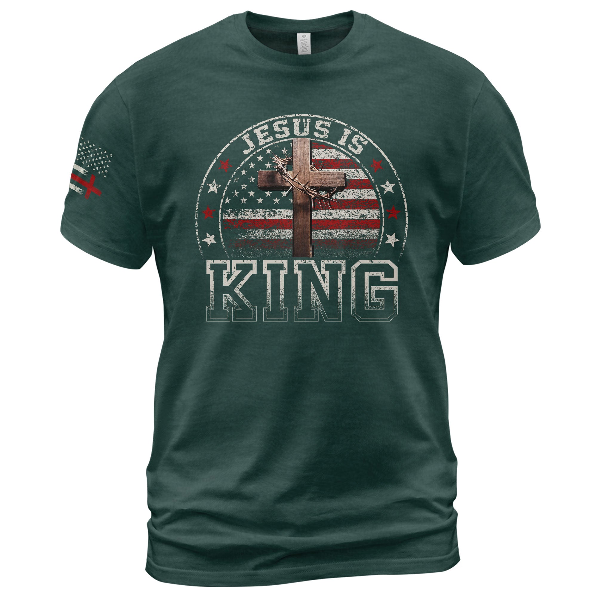 Christian Tee Shirts, Jesus Is King Bold Christian USA Cross - Christian Shirts for Men - Rust Field Wear