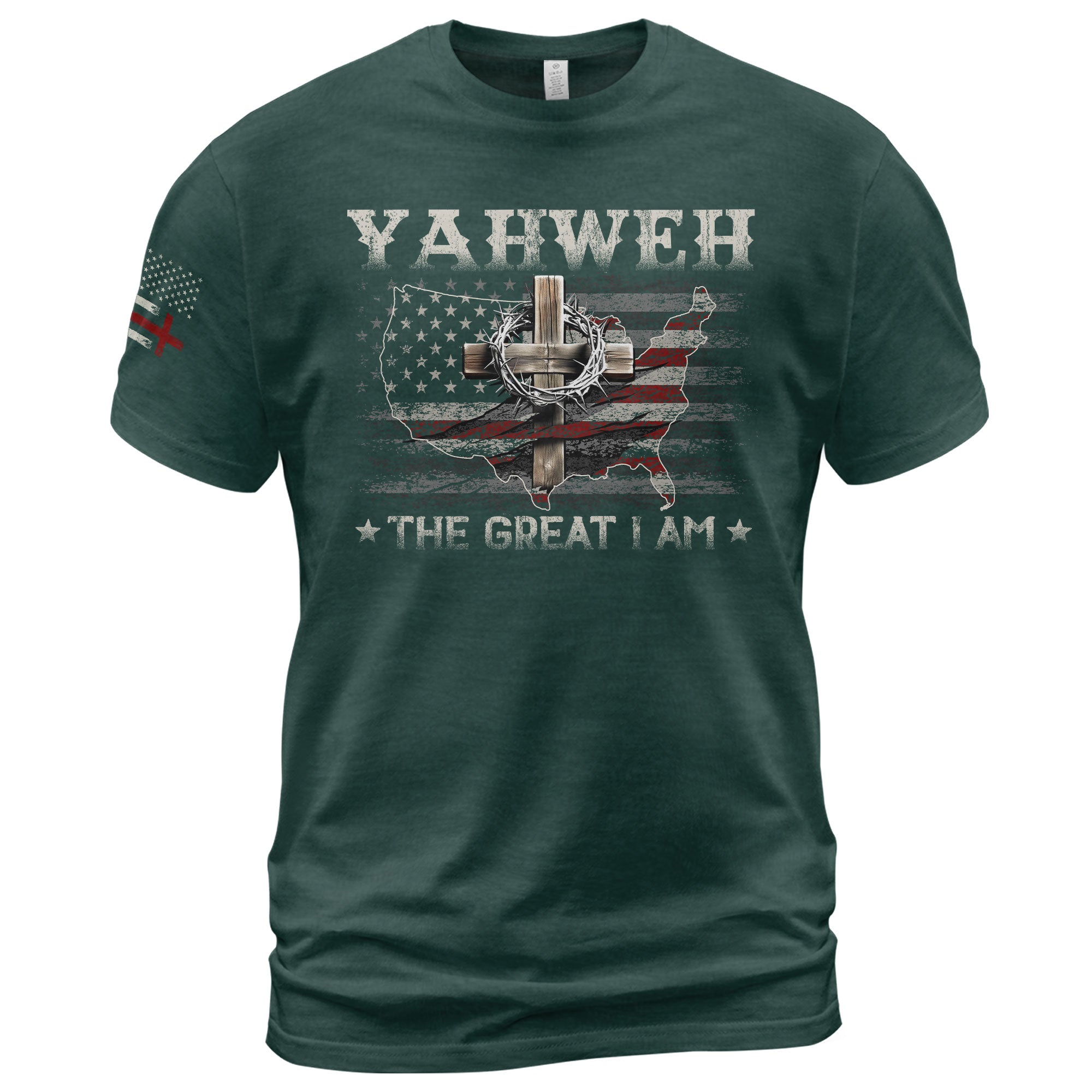 Yahweh The Great I Am Christian USA Cross - Christian Tee Shirts, Christian Shirts for Men - Rust Field Wear