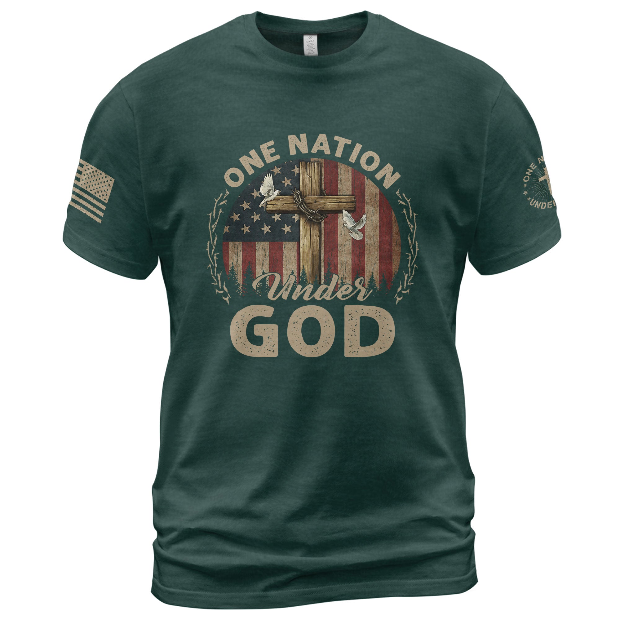 One Nation Under God Cross, Flag and Christian Boldwear, Christian Tee Shirts - Faith Shirts for Men - Rust Field Wear