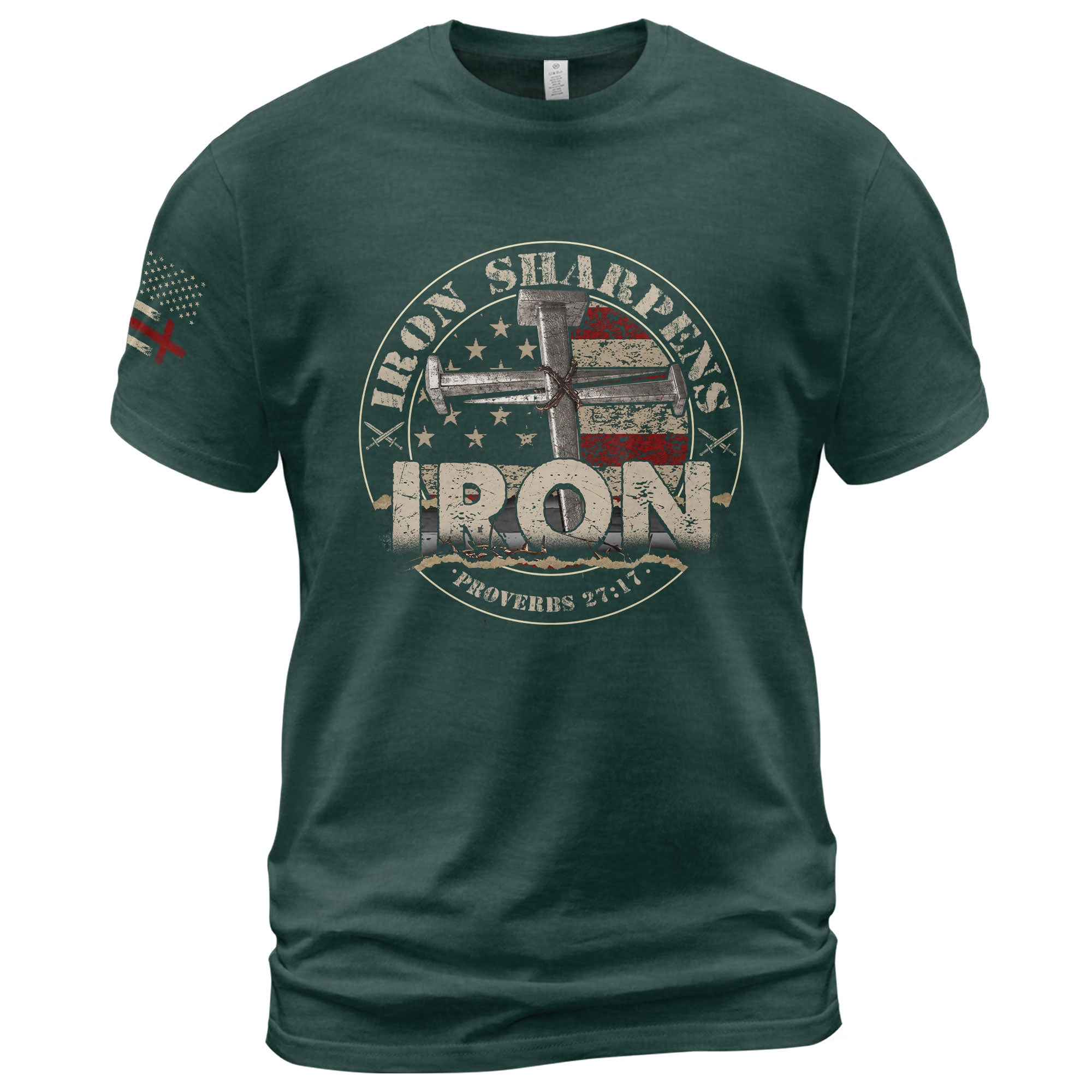 Christian Shirts for Men - Iron Sharpens Iron Proverbs 27:17 Bible Verse, Christian Tee Shirts - Rust Field Wear