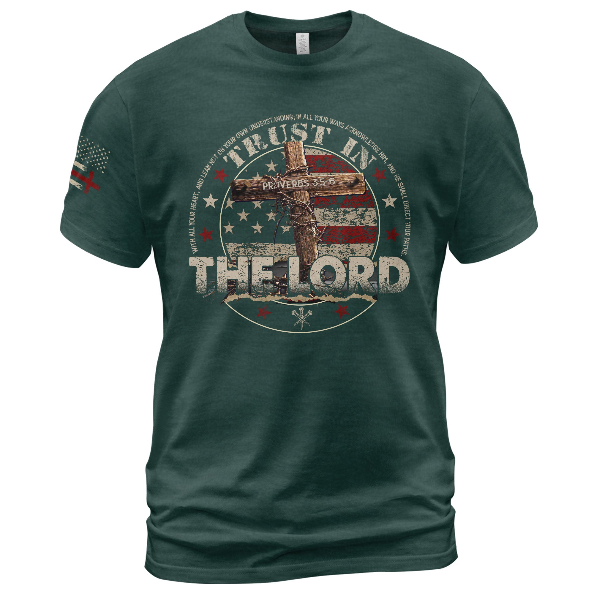 Christian Shirts for Men, Trust In The Lord Proverbs 3:5 6 Bible Verse Patriotic Christian - Christian Tee Shirts - Rust Field Wear