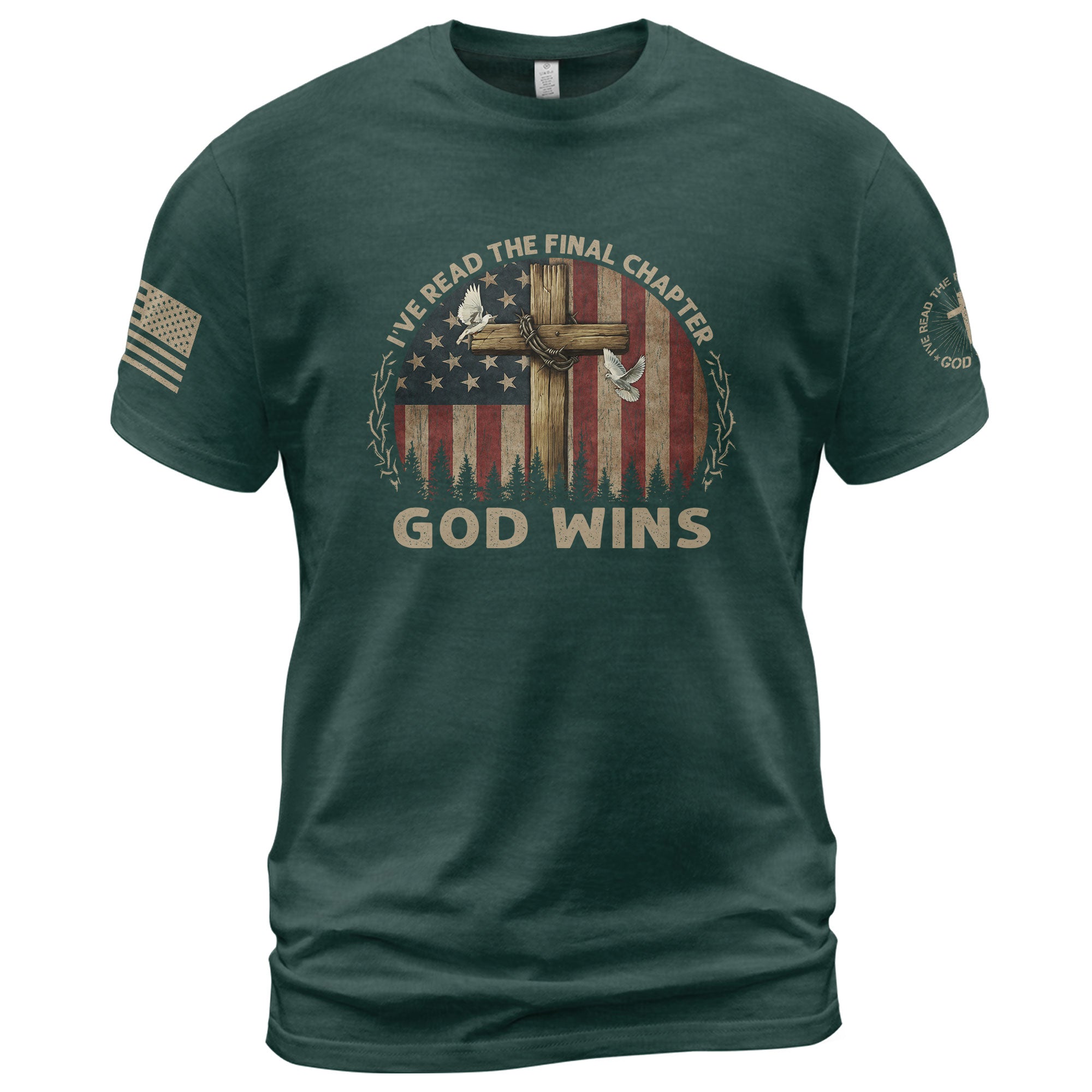 God Wins Final Chapter American Flag - Christian Tee Shirts, Christian Shirts for Men - Rust Field Wear