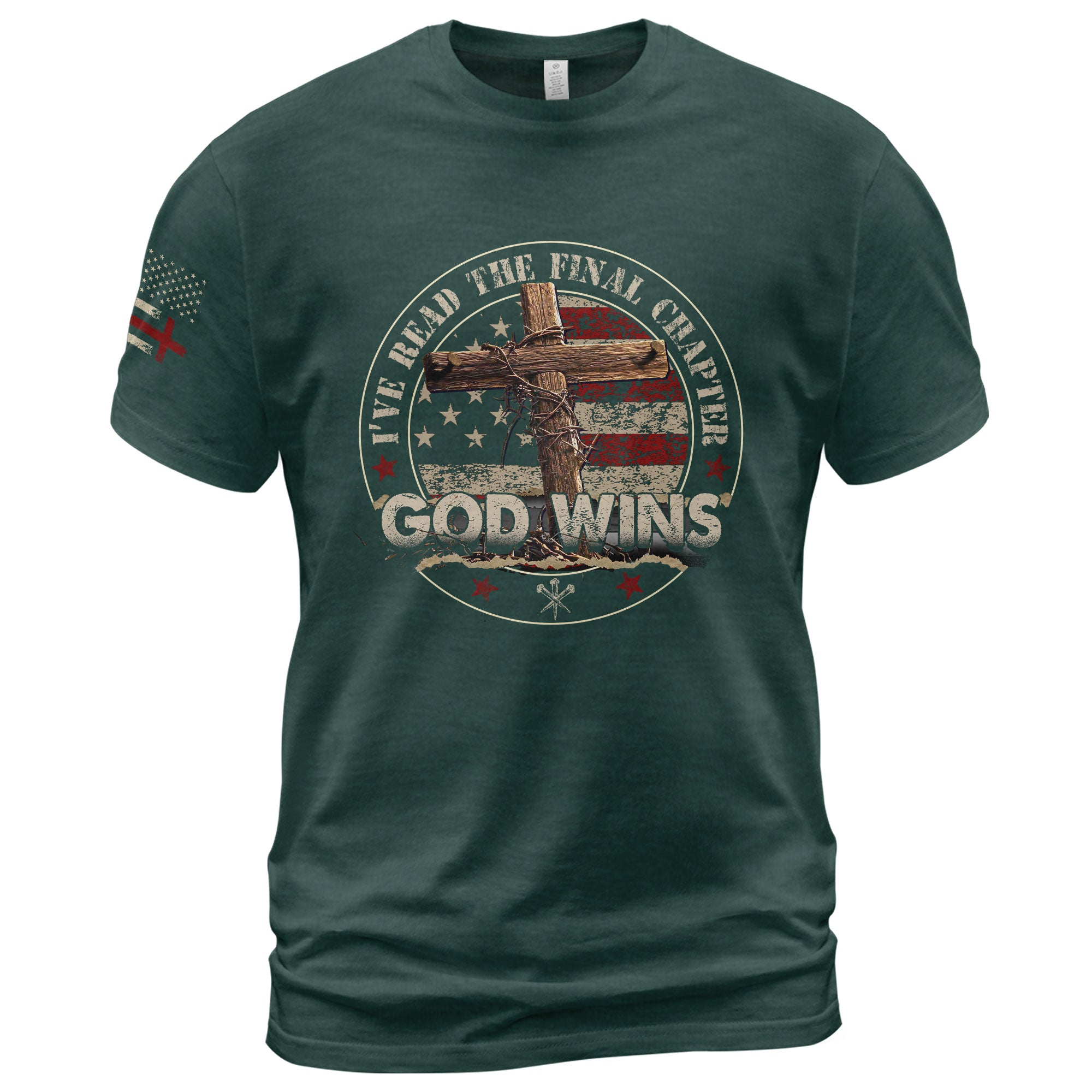 God Wins Final Chapter Circle American Flag, Christian Shirts for Men - Christian Tee Shirts - Rust Field Wear