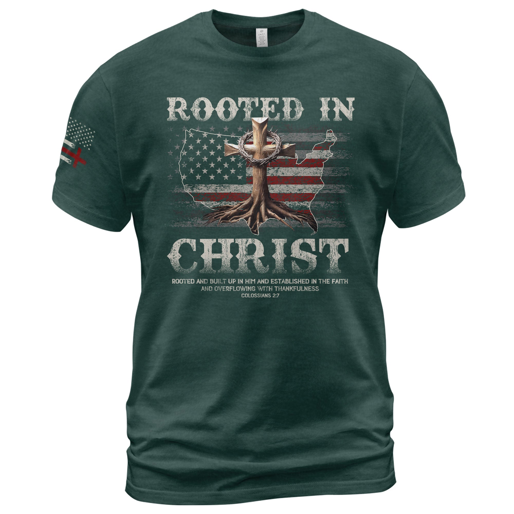 Rooted in Christ USA Flag Map Christian - Christian Shirts for Men, Faith Based Christian Tee Shirts - Rust Field Wear