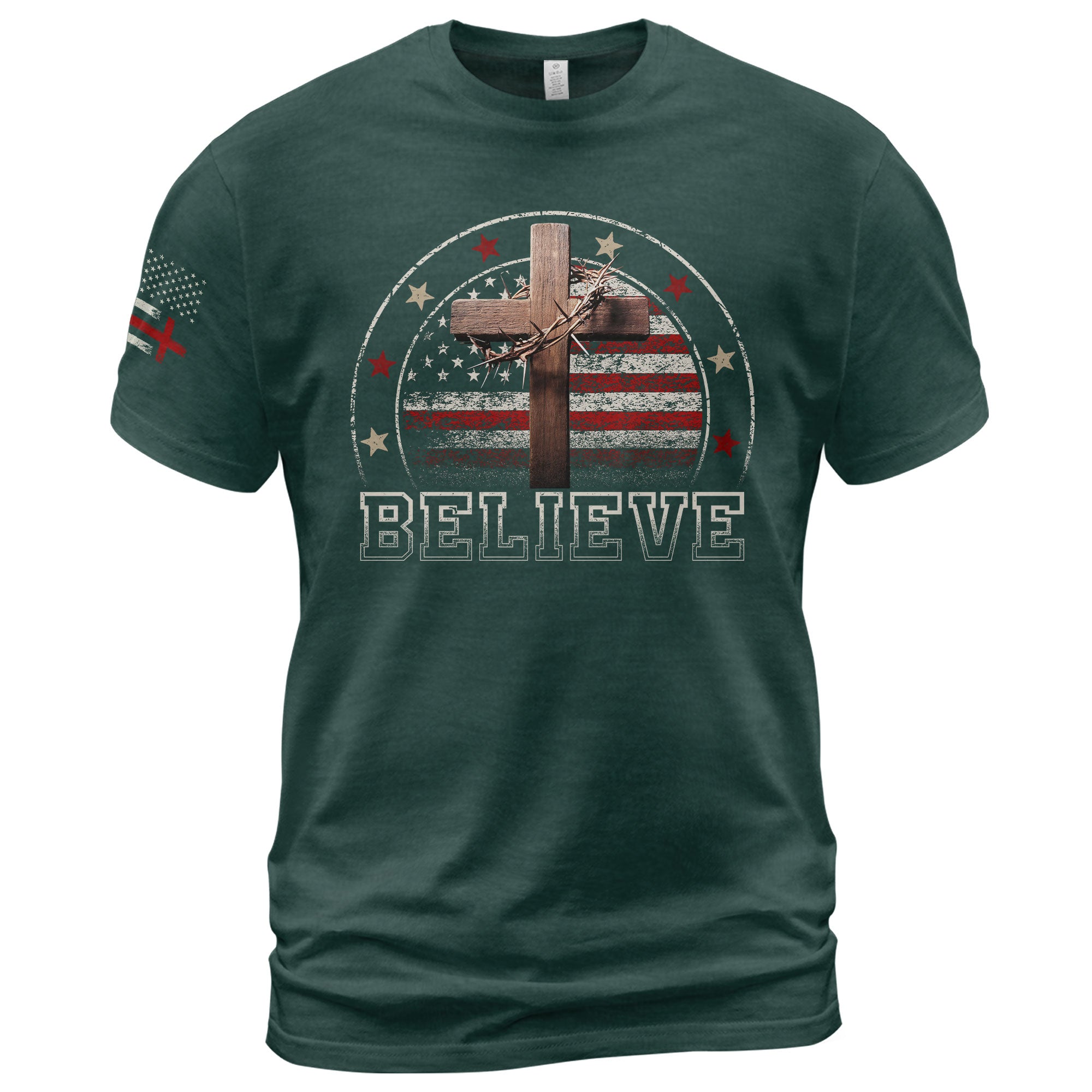 Believe American Flag and Cross Christian - Christian Tee Shirts, Christian Shirts for Men - Rust Field Wear
