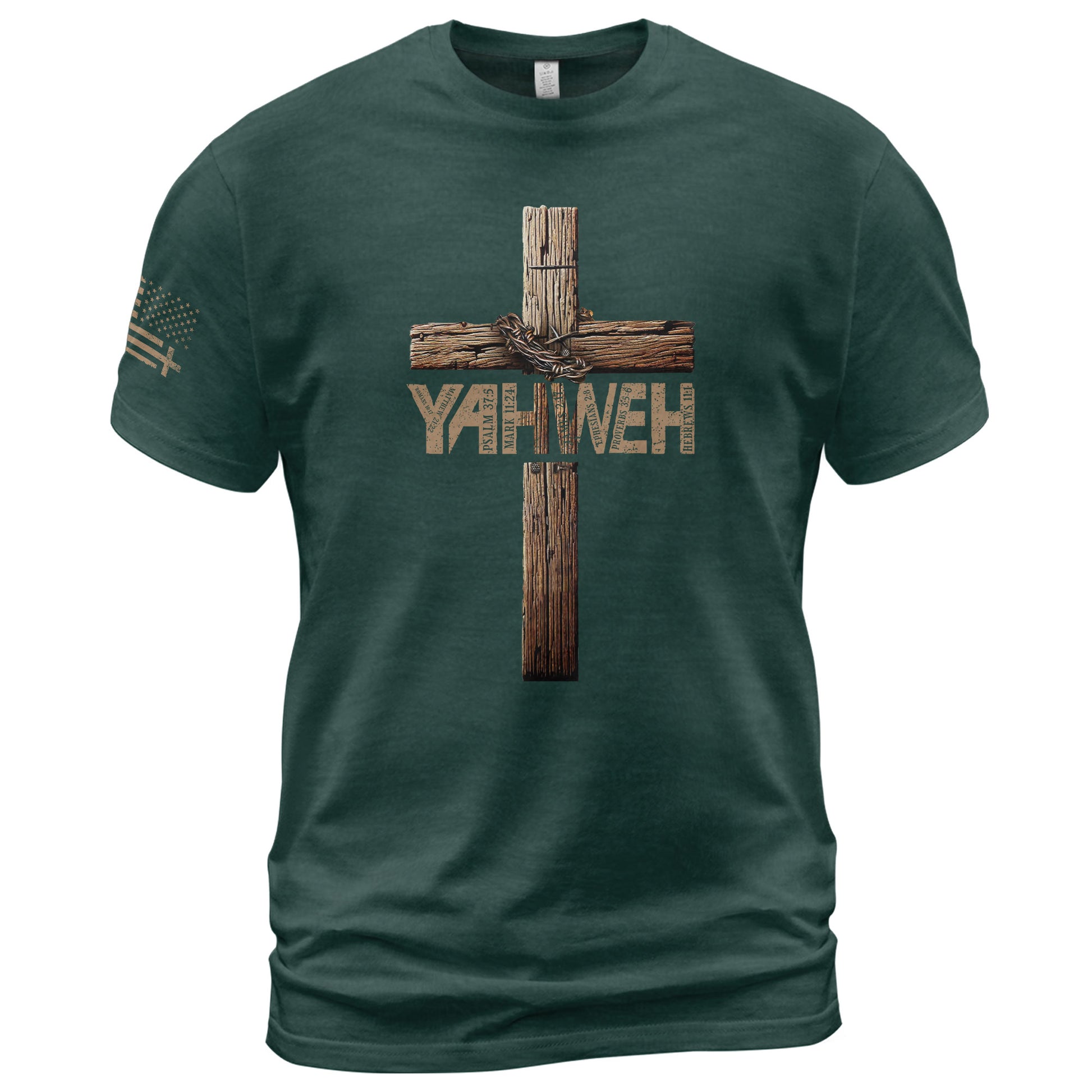 Christian Shirts for Men - Yahweh Cross with Bible Verse Wooden Design, Christian Tee Shirts - Rust Field Wear