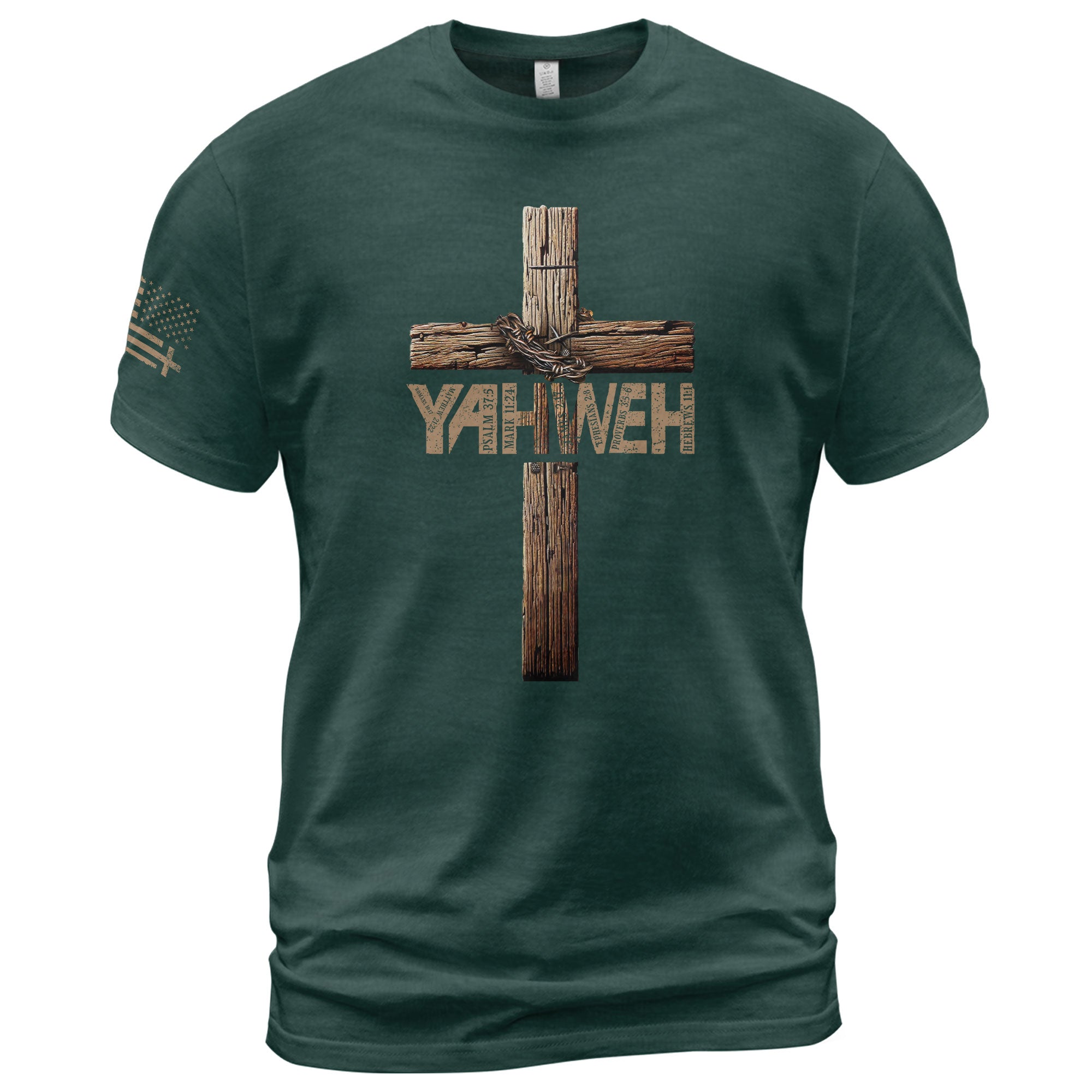 Christian Shirts for Men - Yahweh Cross with Bible Verse Wooden Design, Christian Tee Shirts - Rust Field Wear