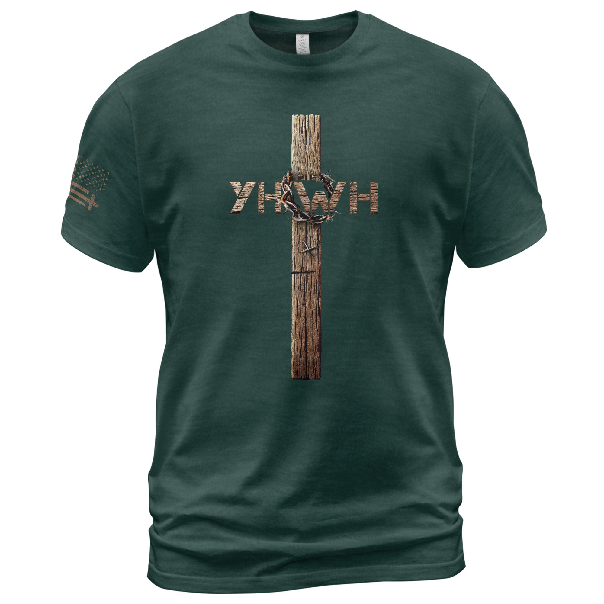 YHWH Cross with Crown of Thorns Faith Statement - Christian Shirts for Men, Faith Based Christian Tee Shirts - Rust Field Wear