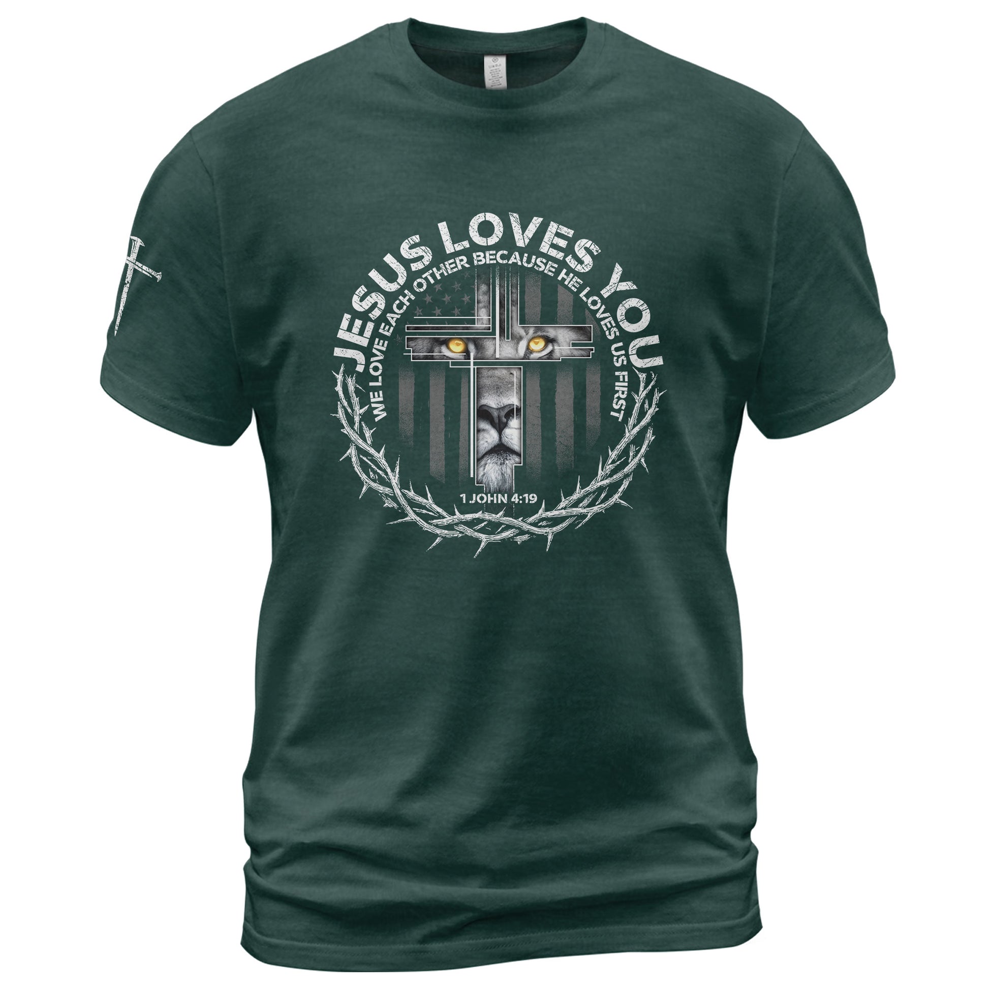 Jesus Loves You Lion Cross Crown of Thorns - Christian Tee Shirts, Christian Shirts for Men - Rust Field Wear