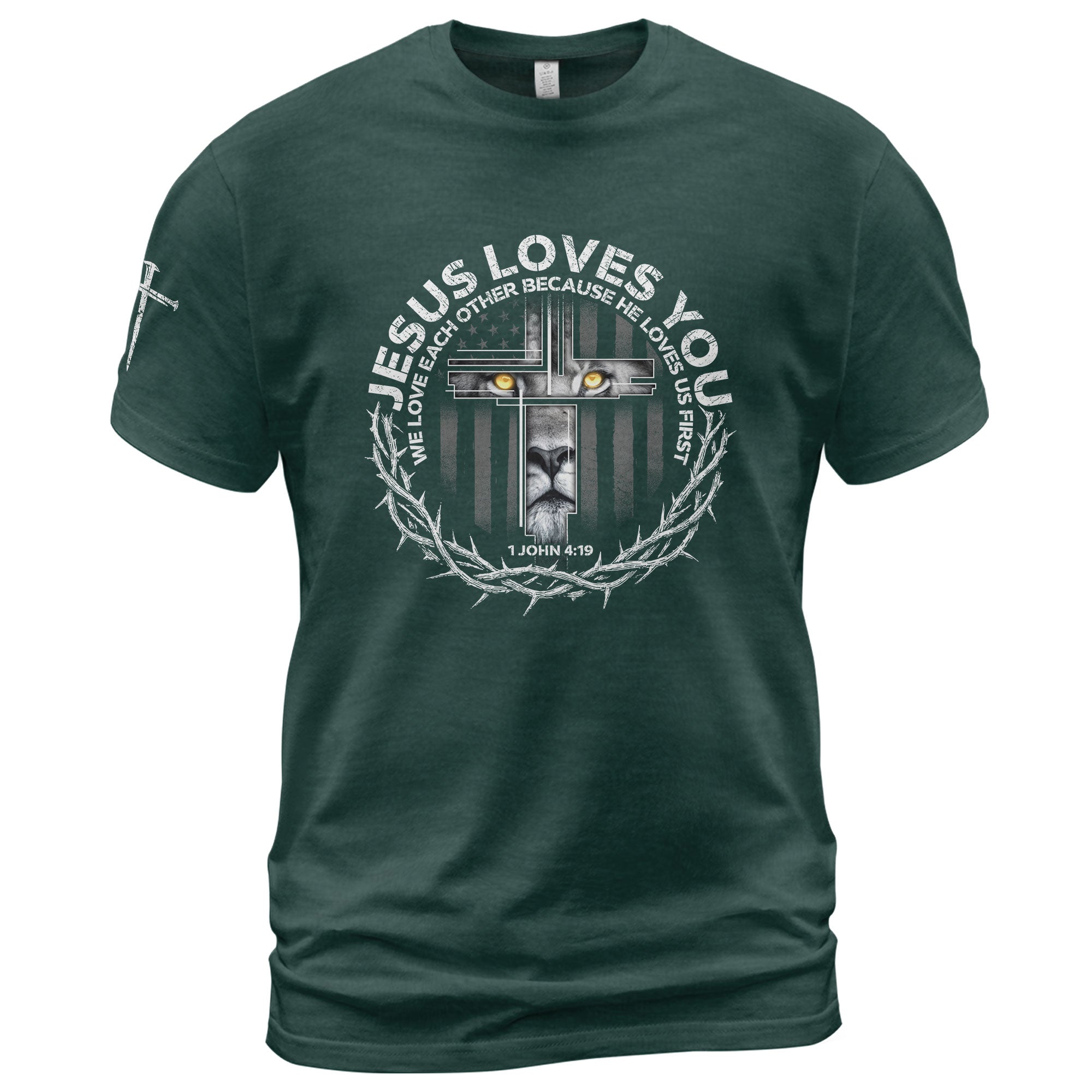 Jesus Loves You Lion Cross Crown of Thorns - Christian Tee Shirts, Christian Shirts for Men - Rust Field Wear
