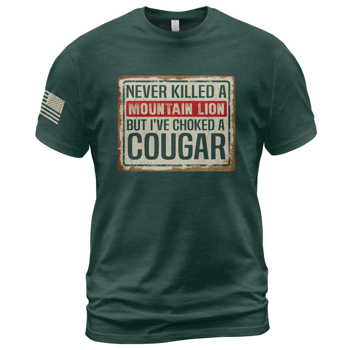 Never Killed A Mountain Lion But Ive Choked A Cougar Retro Plate Graphic T-Shirt