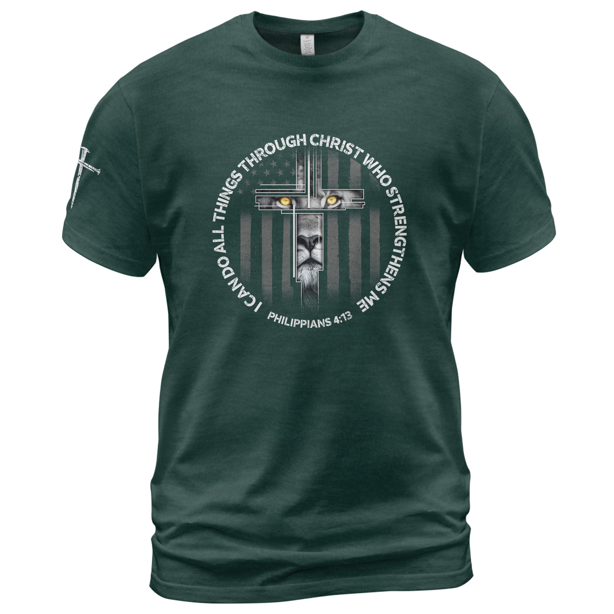 Faith Based Christian Tee Shirts, I Can Do All Things Through Christ Lion Cross - Christian Shirts for Men - Rust Field Wear