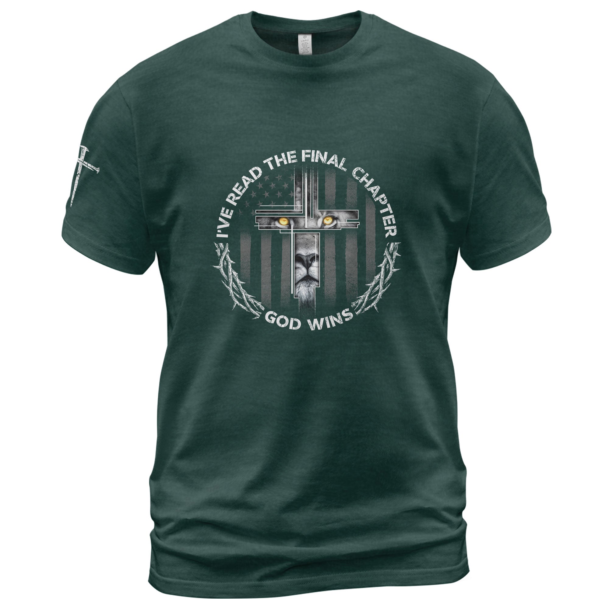 Christian Tee Shirts, God Wins Lion Cross Final Chapter Christian - Christian Shirts for Men - Rust Field Wear
