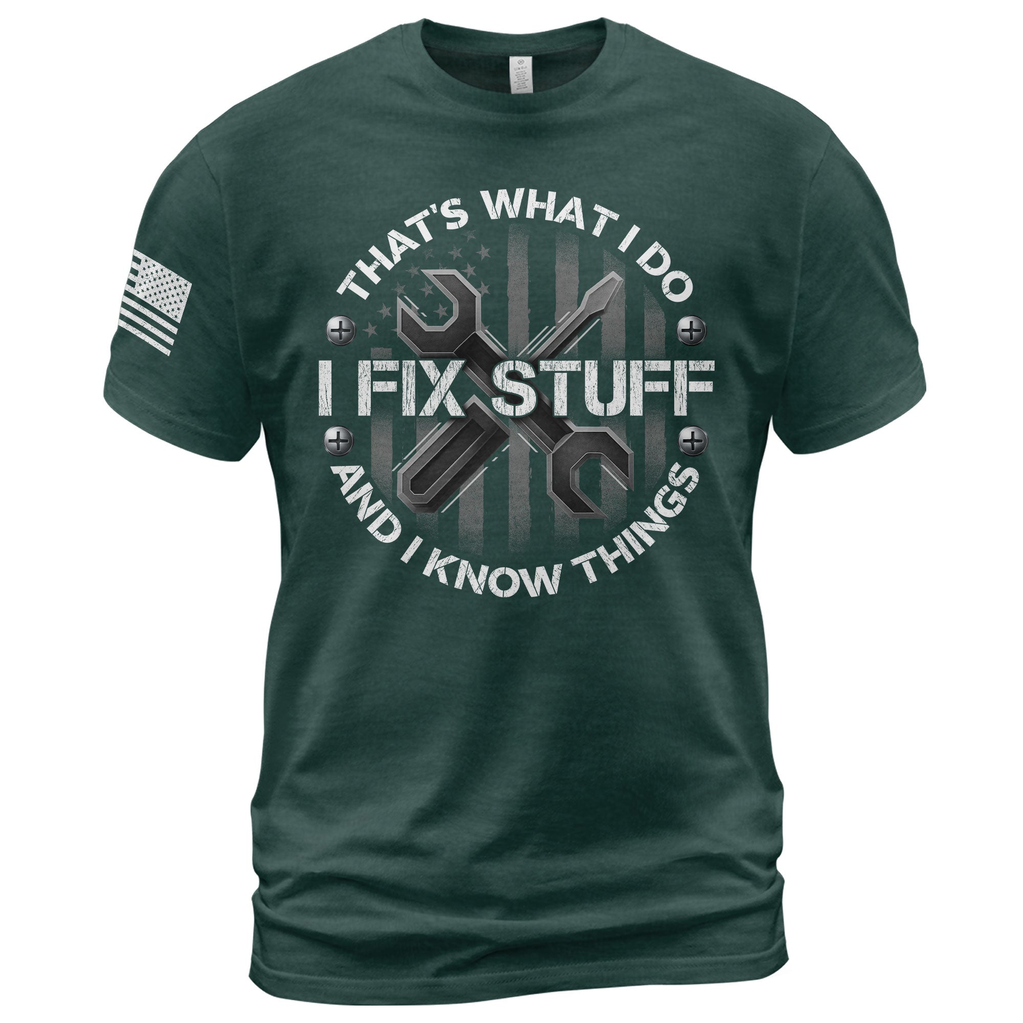 Men Graphic Circular Badge T-Shirt I Fix Stuff And I Know Things Tool Quote Tee
