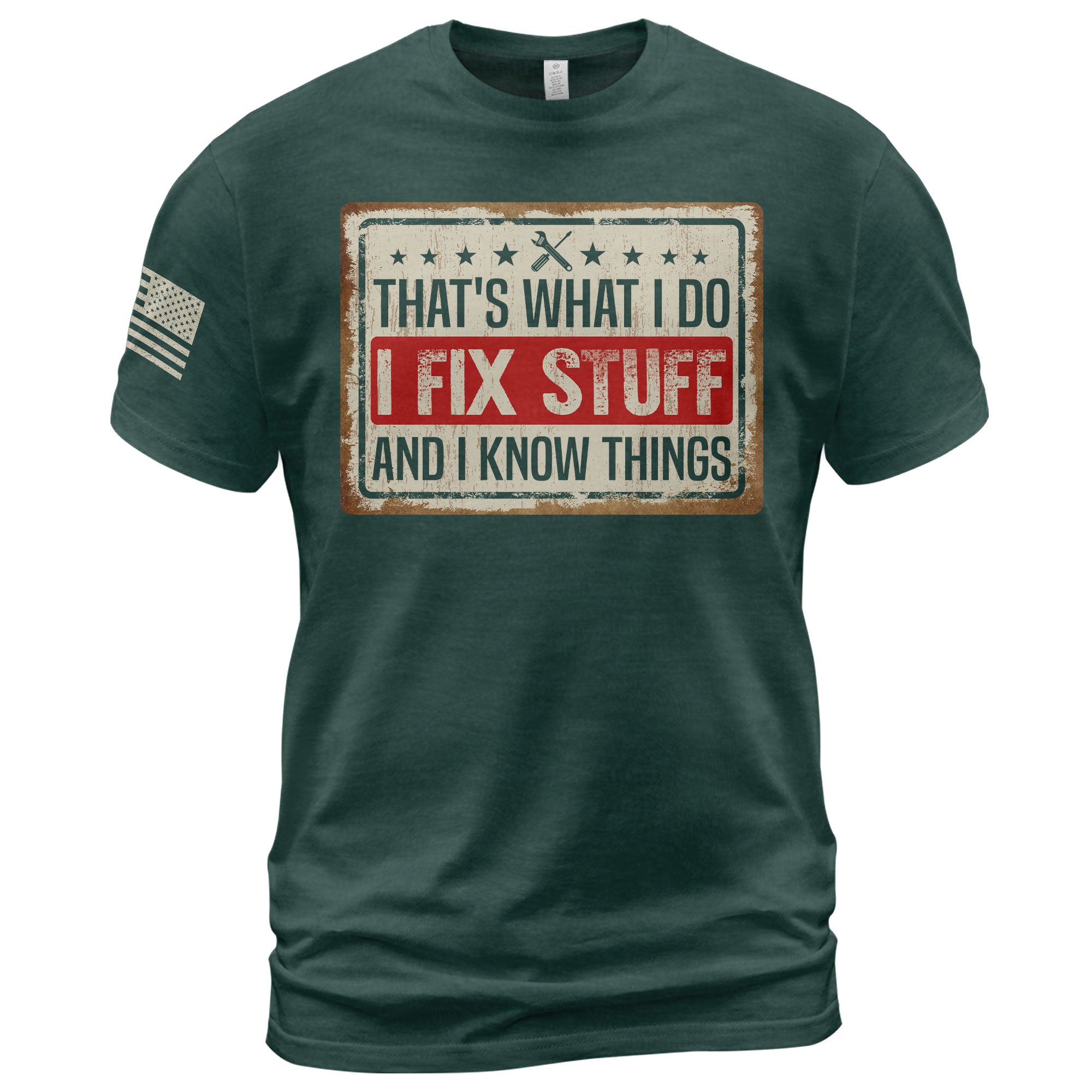 Men Vintage License Plate Graphic T-Shirt I Fix Stuff And I Know Things Sign Tee