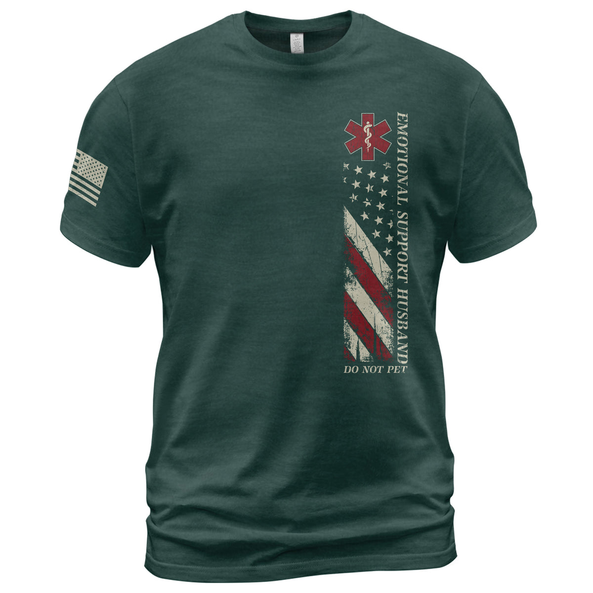 Emotional Support Husband Do Not Pet Sarcastic Flag Tee Shirt Casual Cotton Apparel