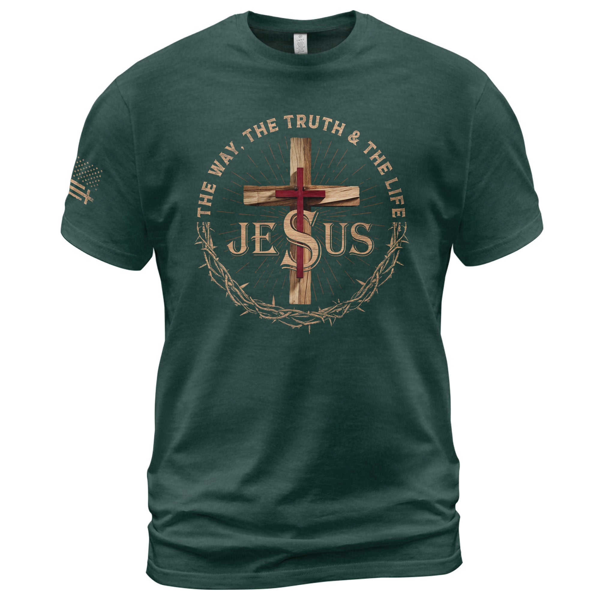 Christian Shirts for Men, The Way The Truth The Life Jesus Cross Crown Christian - Christian Tee Shirts - Rust Field Wear