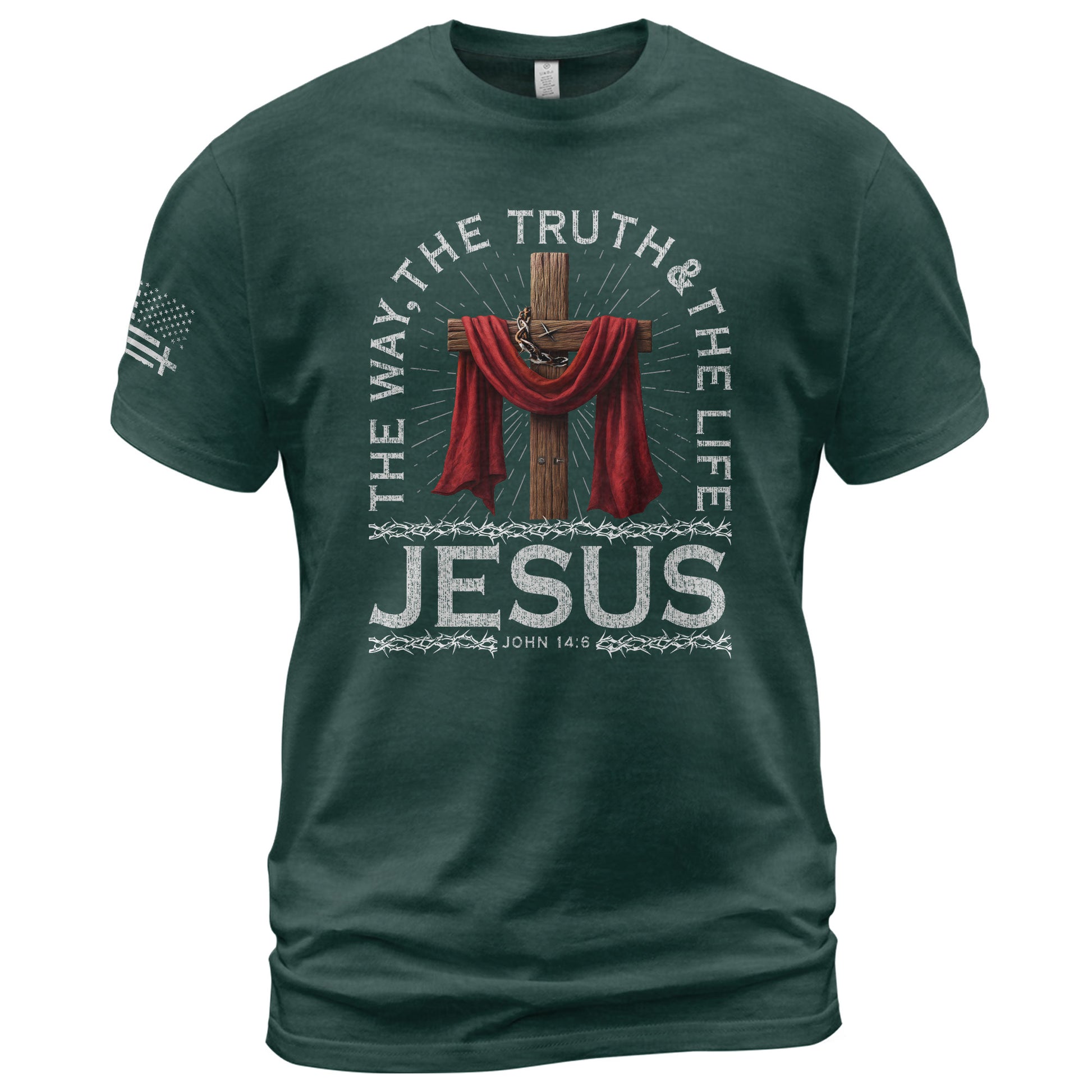 The Way The Truth The Life John 14:6 Jesus Cross Red Cloth, Christian Tee Shirts - Faith Shirts for Men - Rust Field Wear