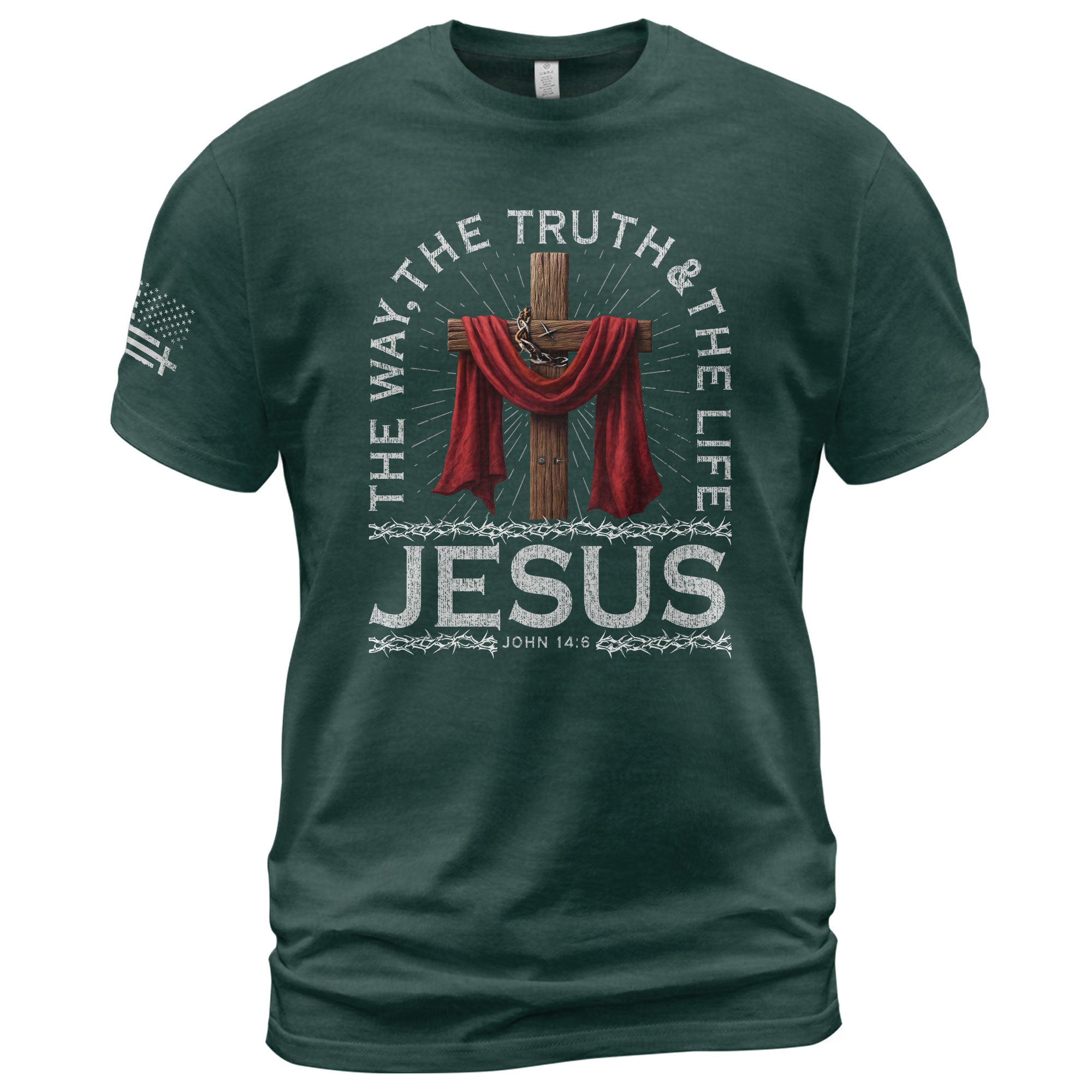 The Way The Truth The Life John 14:6 Jesus Cross Red Cloth, Christian Tee Shirts - Faith Shirts for Men - Rust Field Wear