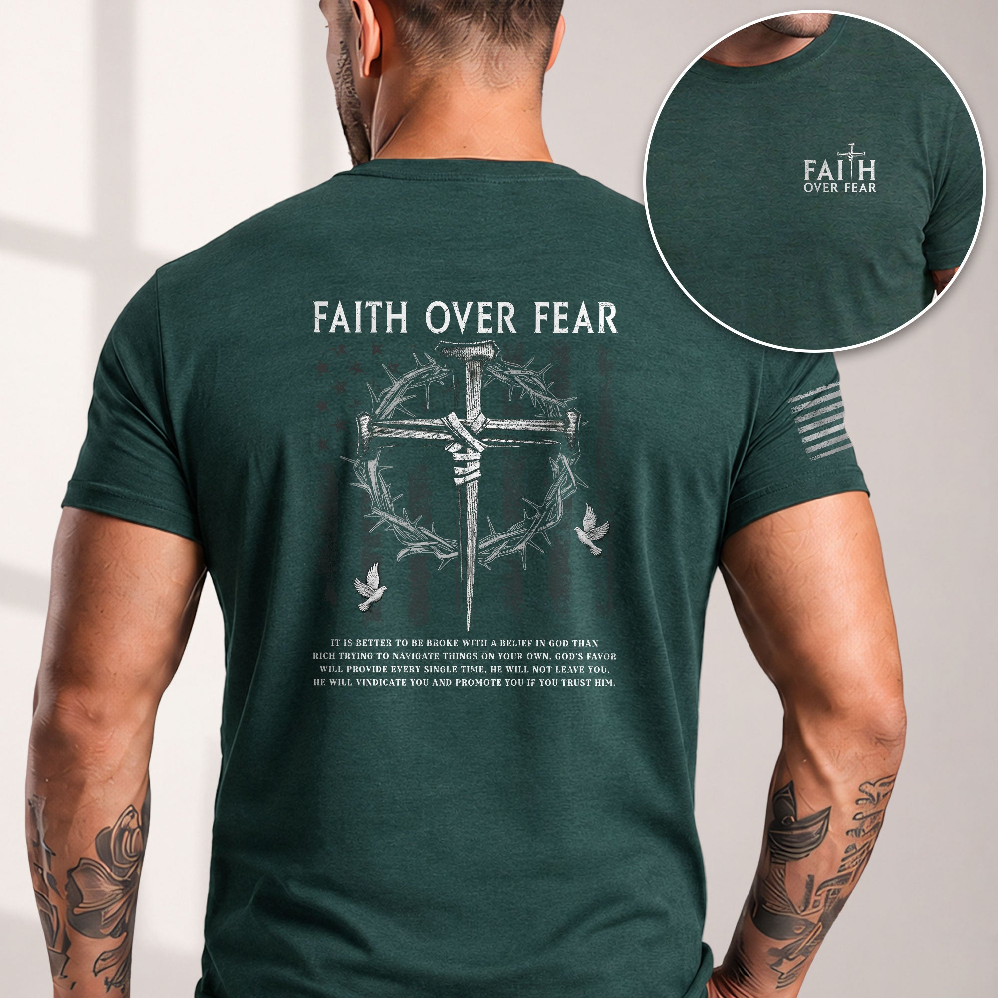 Faith Over Fear Cross Crown of Thorns Christian - Christian Shirts for Men, Faith Based Christian Tee Shirts - Rust Field Wear