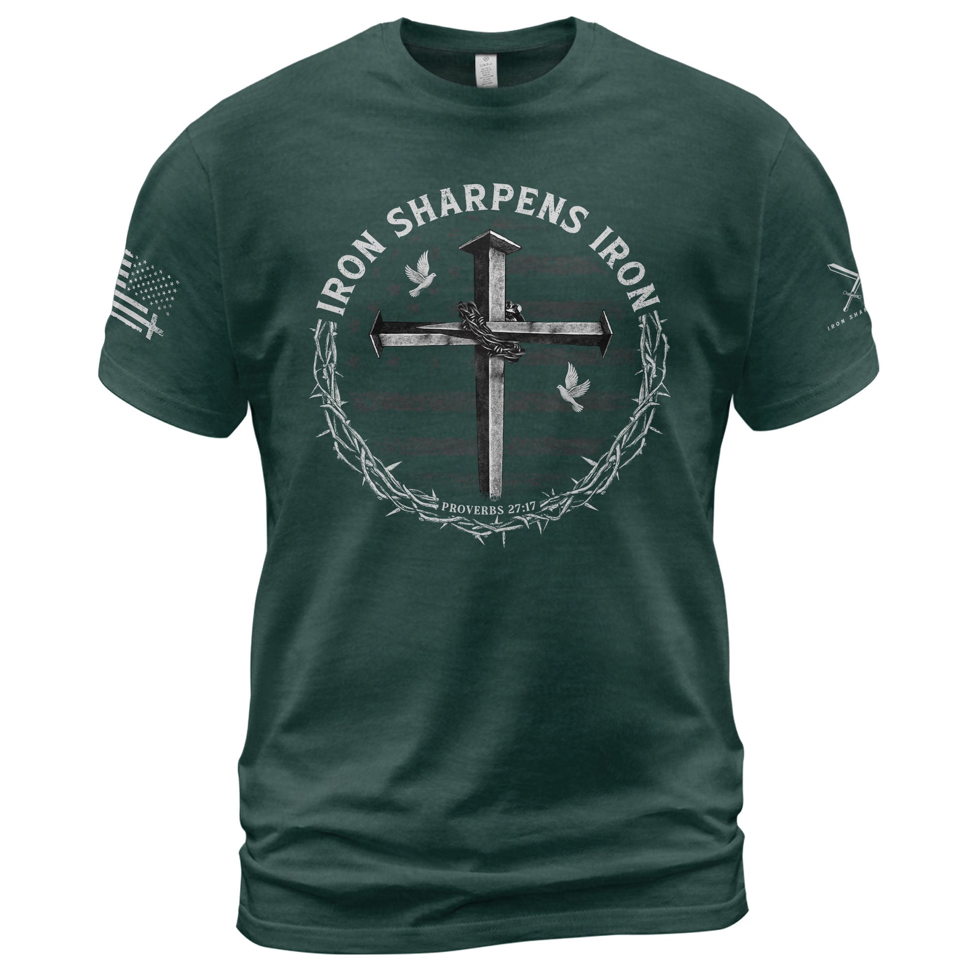 Christian Shirts for Men - Iron Sharpens Iron Cross Proverbs 27:17 Christian, Christian Tee Shirts - Rust Field Wear