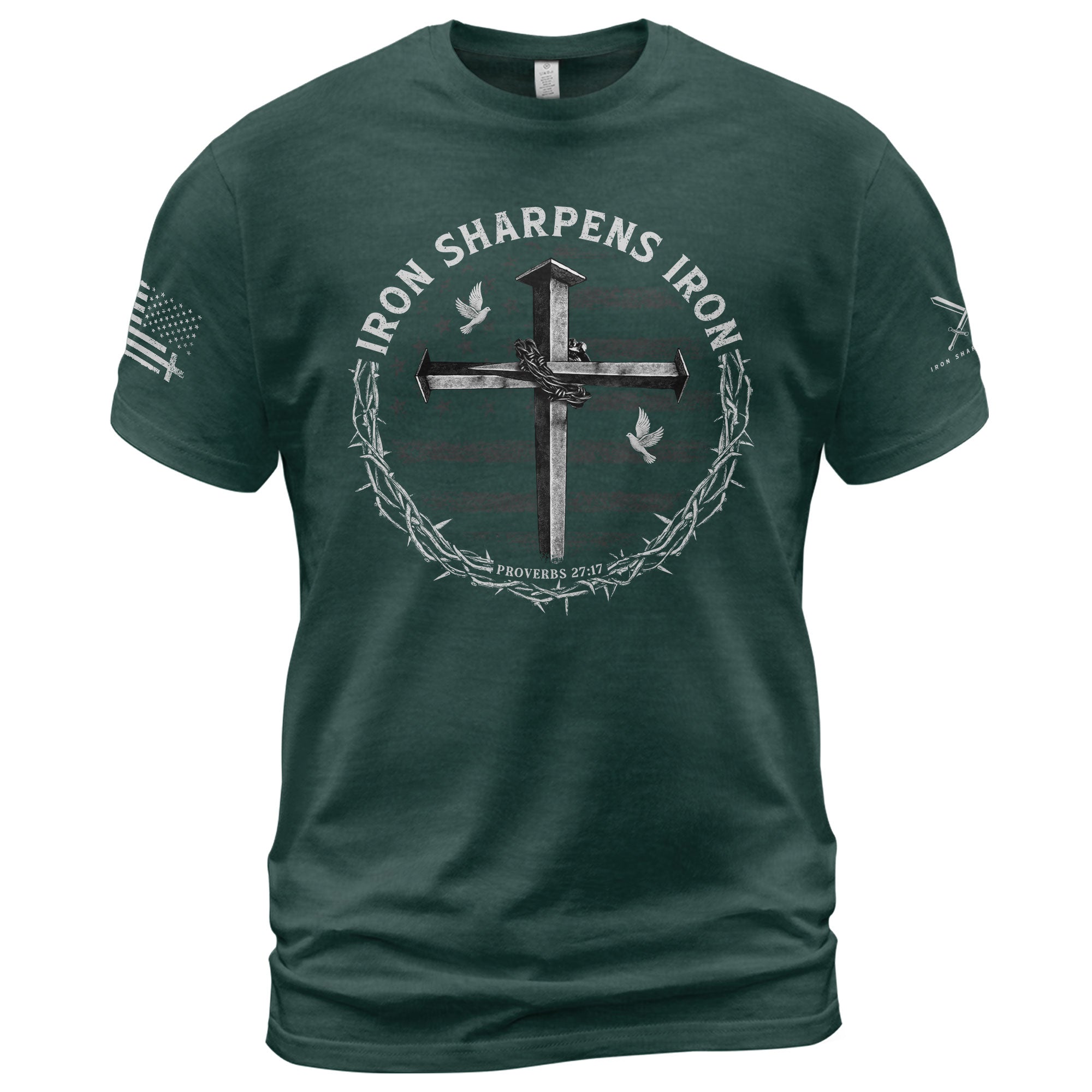 Christian Shirts for Men - Iron Sharpens Iron Cross Proverbs 27:17 Christian, Christian Tee Shirts - Rust Field Wear