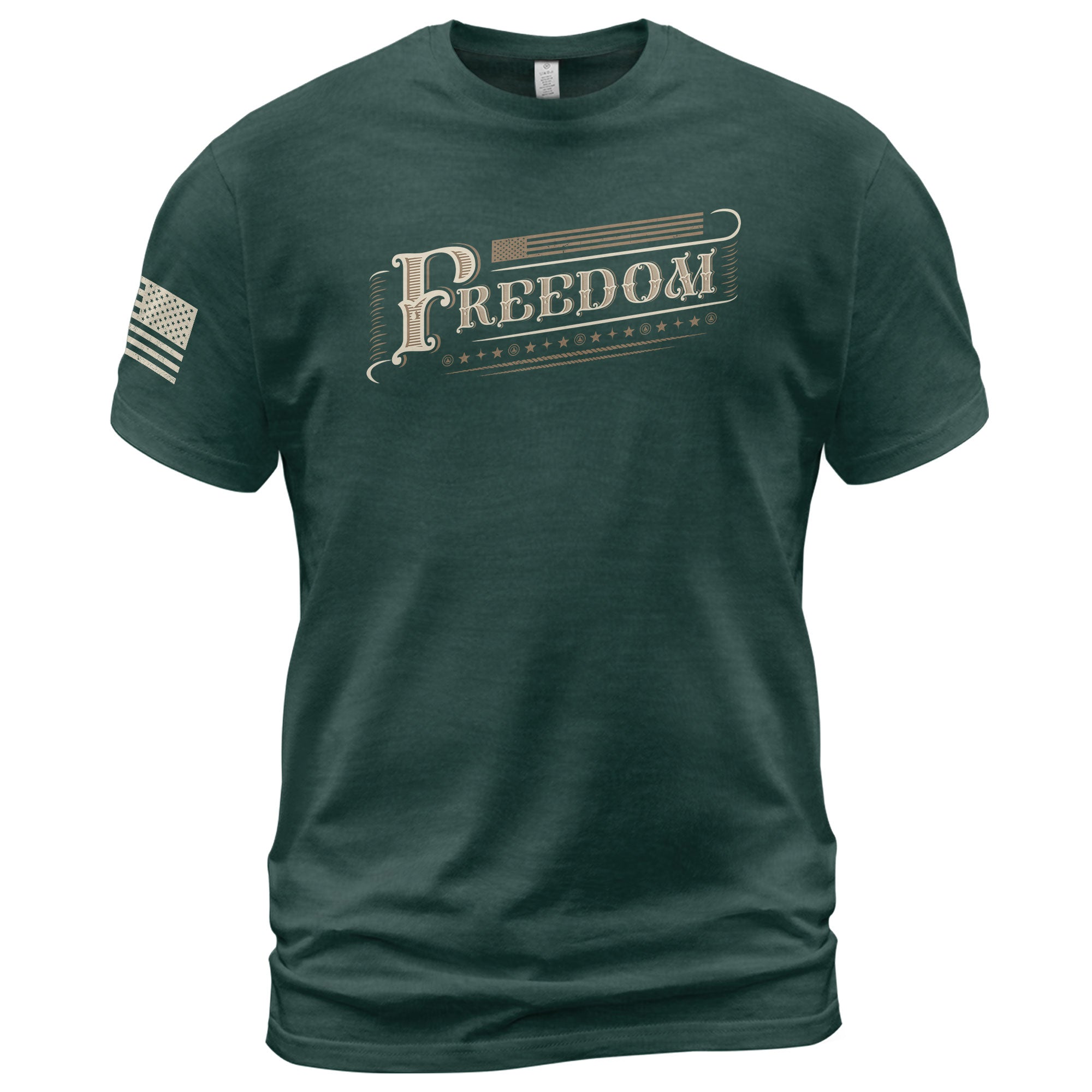 Vintage 'Freedom' Script - Freedom T Shirt, Patriotic Shirts for Men - Rust Field Wear