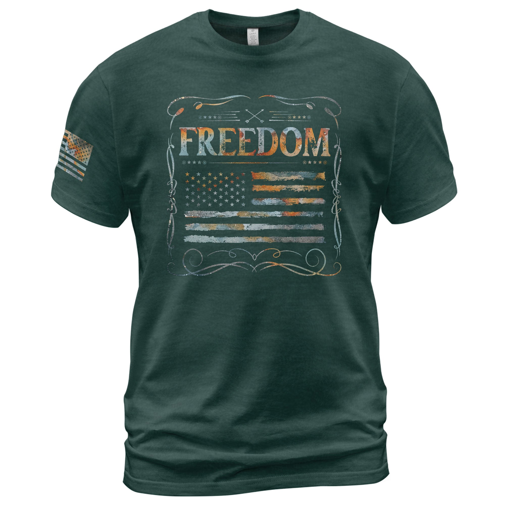 Freedom Shirts for Men, Freedom Rustic Flag Patriotic Tribute - Patriotic T Shirts - Rust Field Wear